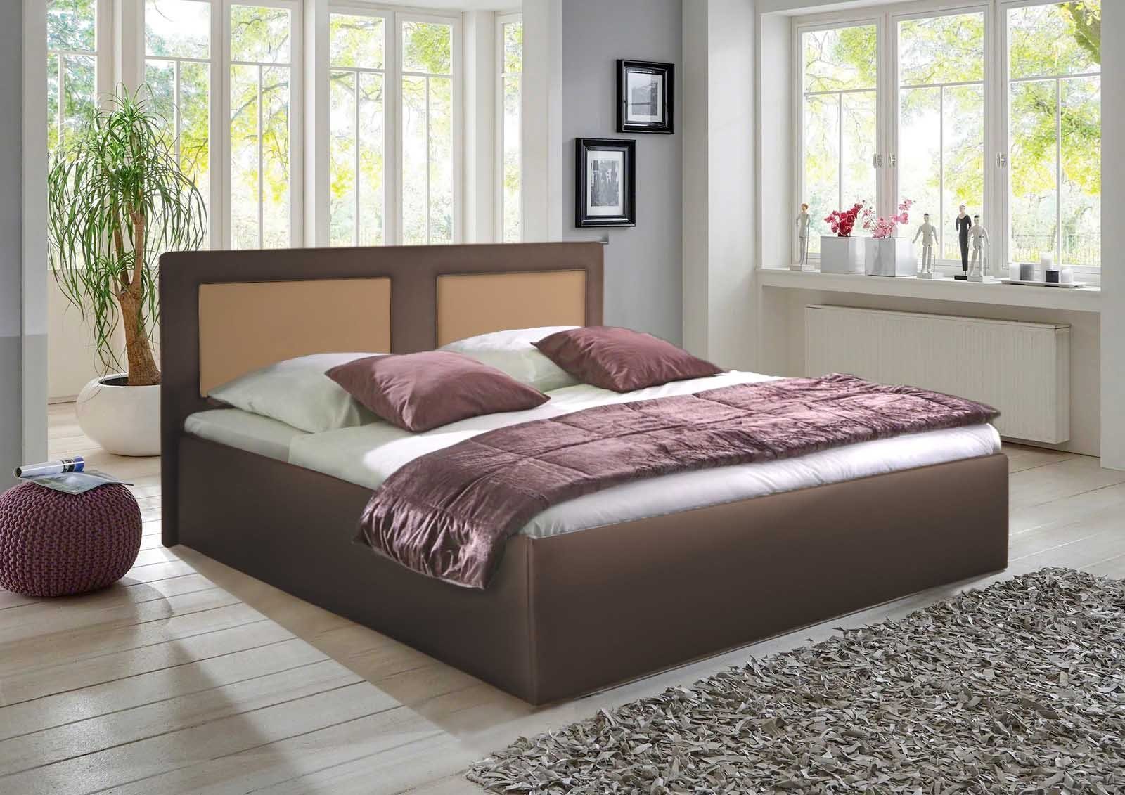 Halmon Schlafkomfort Betten Polsterbett Skala, 2 Farbe kombination, Ohne Mittelteil (Mittelstrebe) Dunkelbraun-Braun