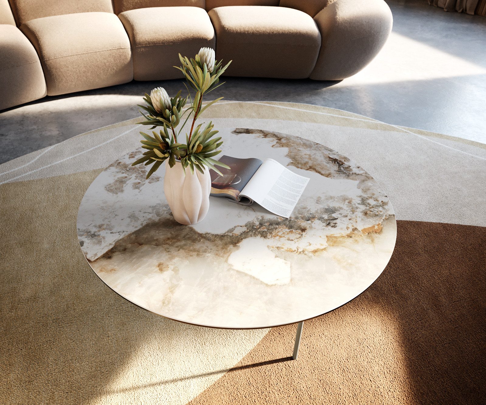 DELIFE Couchtisch Edge, Rund 90x90 cm Keramik Minas Melange Trive Metall Effektfinish Titan