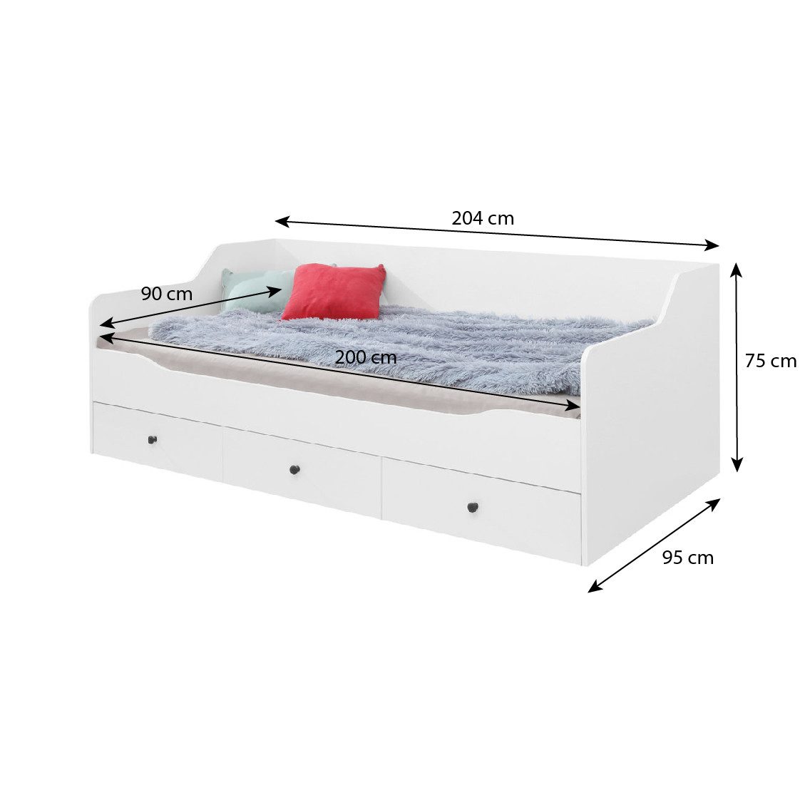 Beautysofa Einzelbett BERGO 90×200 mit 3 Schubladen, ideal für Jugendzimmer günstig online kaufen