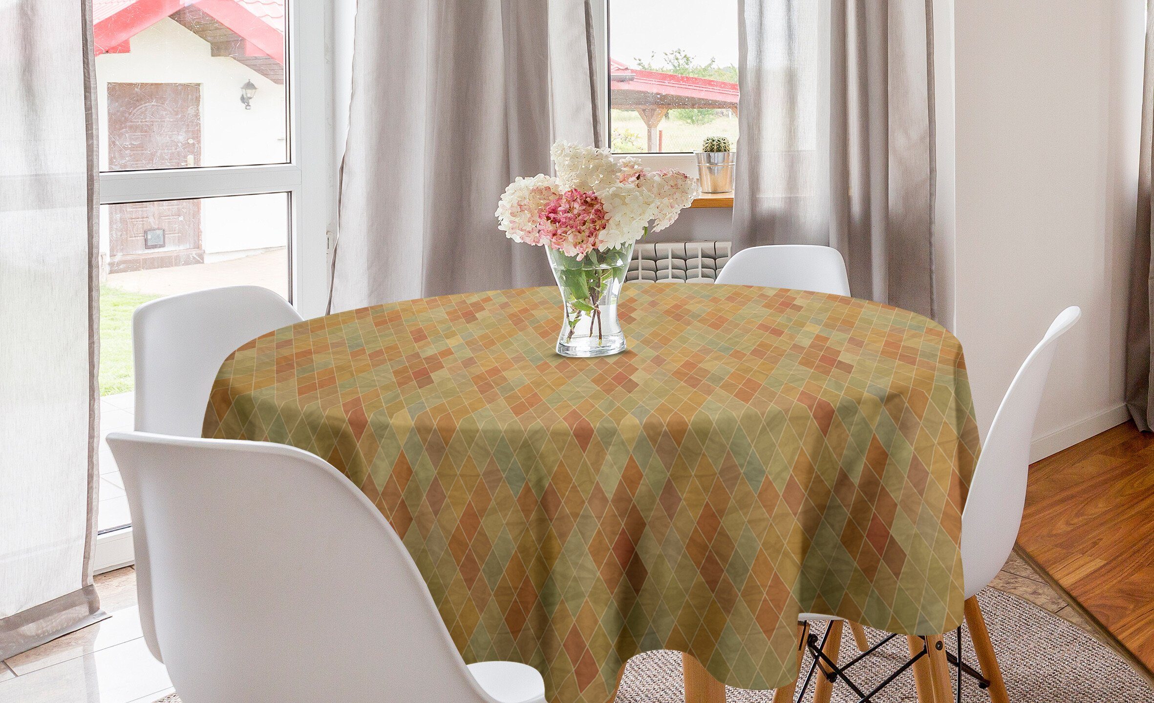 Rhombus Retro Dekoration, Abdeckung Tischdecke Kreis Abakuhaus für Geometrische Küche Tile Tischdecke Esszimmer