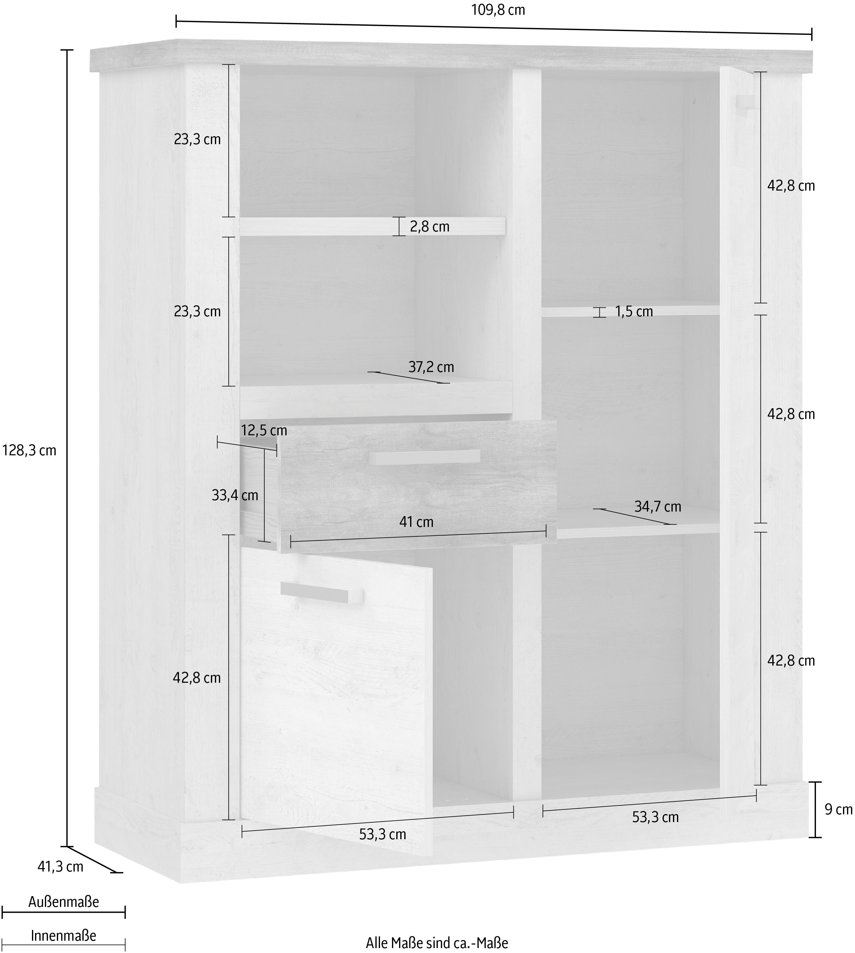 FORTE Highboard Duro, Mehrzweckschrank mit Türen & Schublade, Landhausstil, Breite 109,8 cm