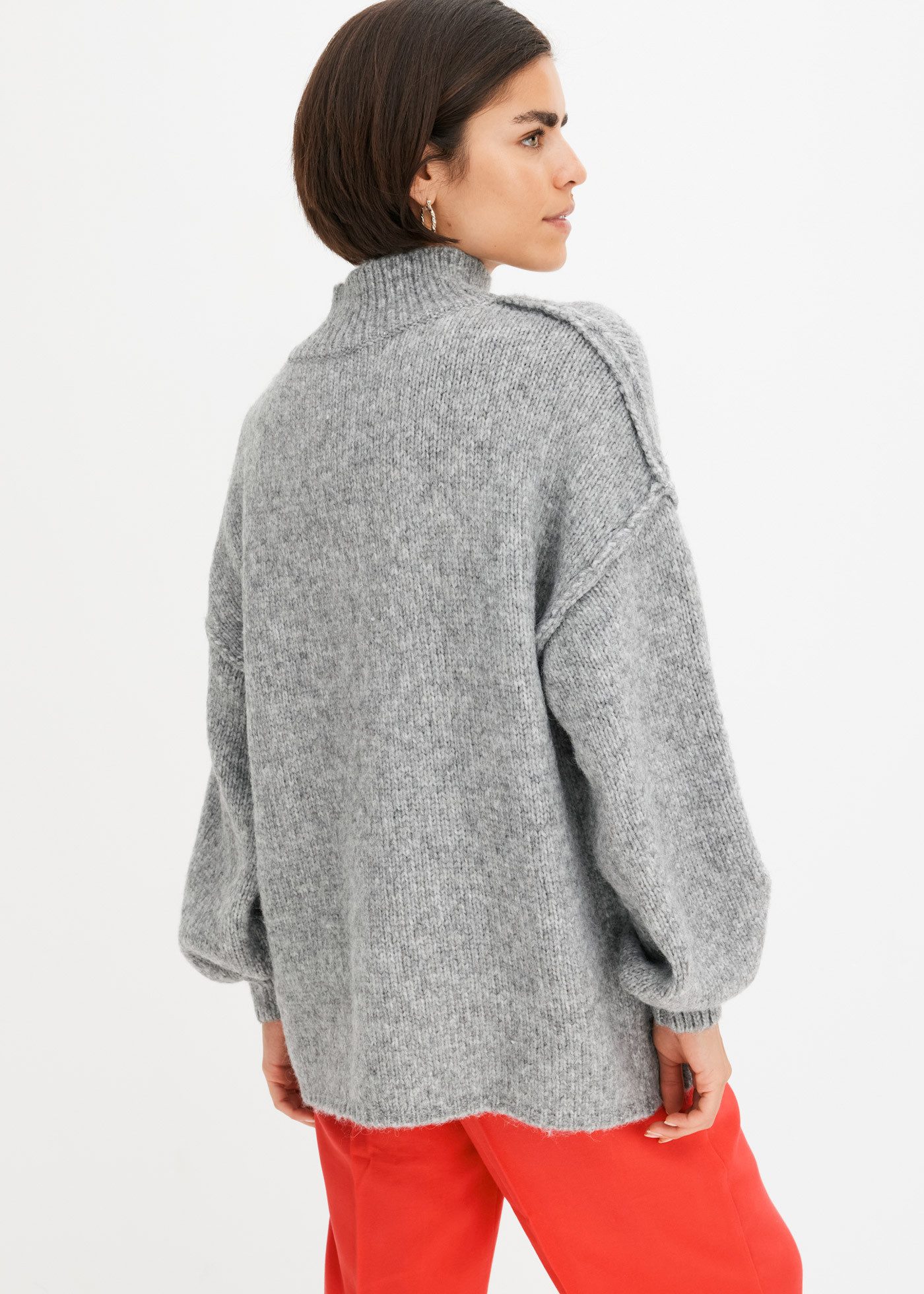 bonprix Strickpullover mit Wollanteil, mit Stehkragen, oversized, markante Nähte