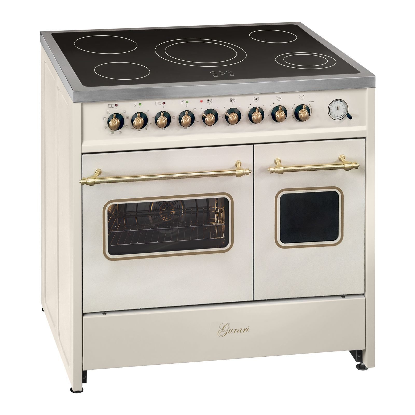 GURARI Elektro-Standherd GCH E 912 DF Cr r, mit 1-fach-Teleskopauszug, Elektro Standherd 90 cm, Doppelbackofen, Creme, Nostalgie Herd