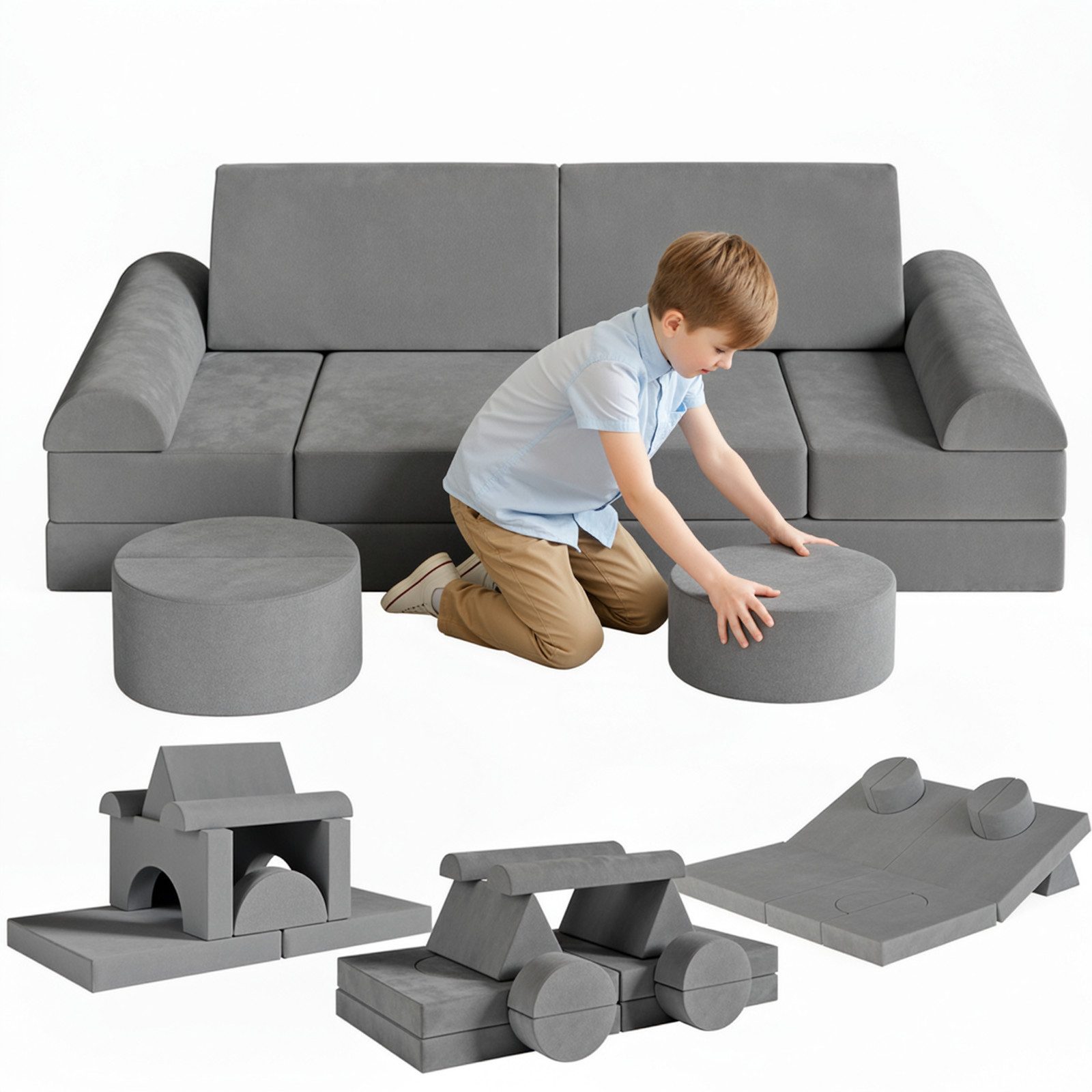 TLGREEN Kindersofa mit 15PCS Modul, Modulare Kinderspielcouch, Spielsofa für Kinder & Kindersessel, Multifunktional und leicht zu reinigen
