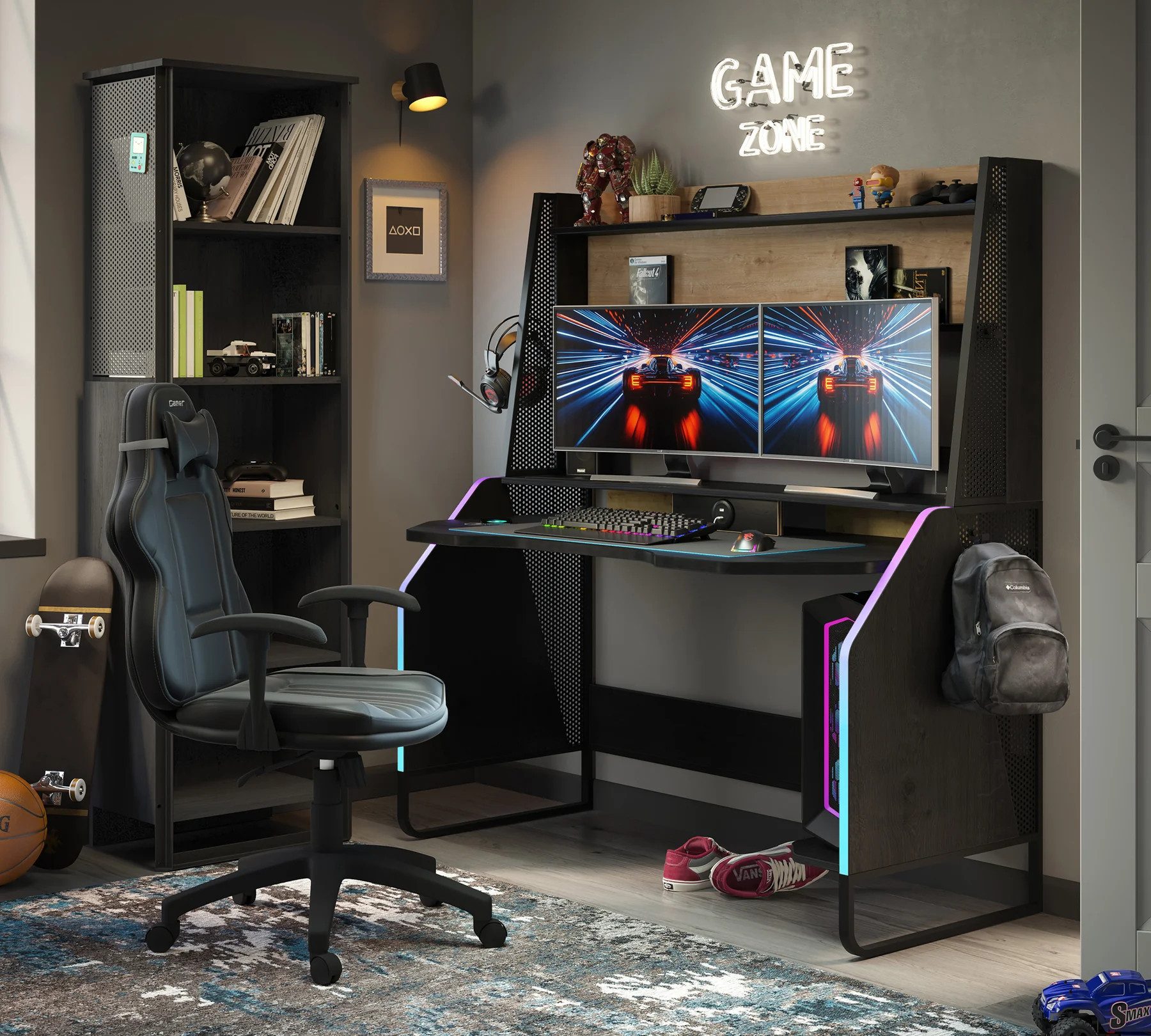 Möbel-Zeit Gamingtisch BLACK Gamer-Schreibtisch – Ergonomischer Gaming-Desk