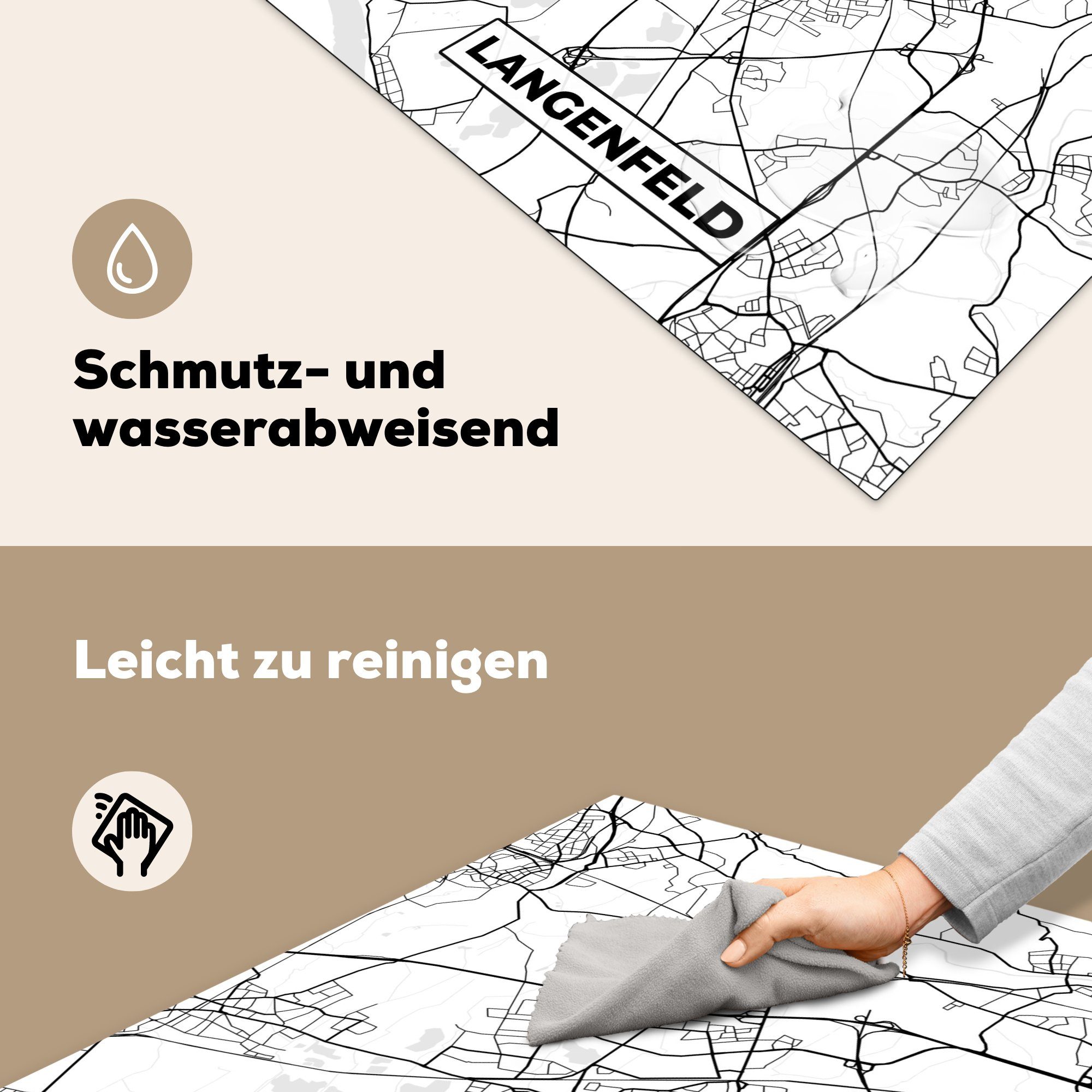 MuchoWow Herdblende-/Abdeckplatte Langenfeld Karte Arbeitsplatte Ceranfeldabdeckung, tlg), (1 - Vinyl, für küche cm, - 78x78 Stadtplan