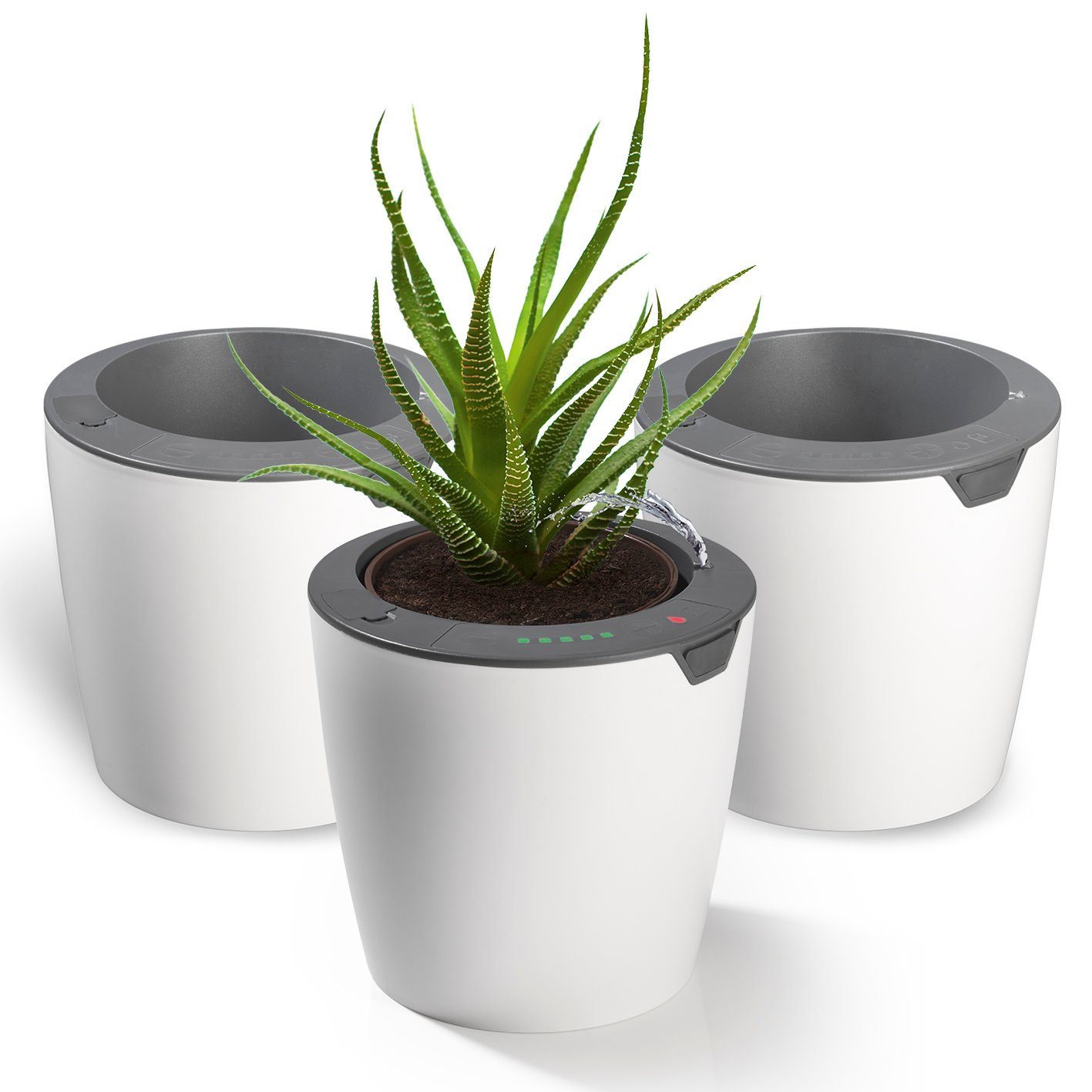 LAZY LEAF Blumentopf (3er Set in weiß), selbstgießend 1,1 Liter