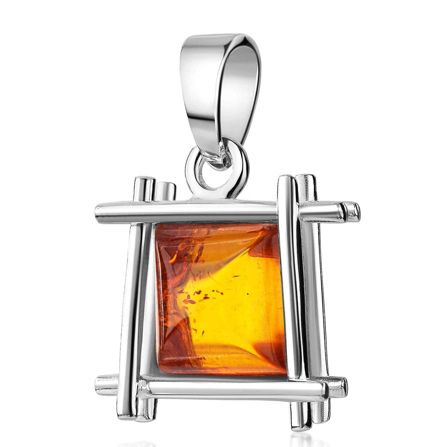 Materia Kettenanhänger Damen Naturstein Bernstein Braun Orange KA-50, Fassung aus 925 Sterling Silber