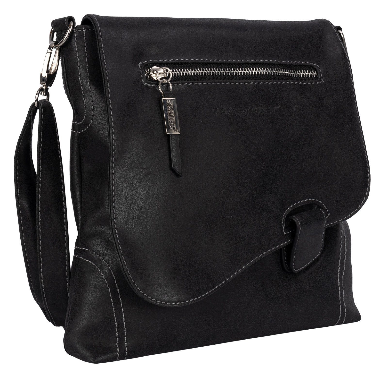 BAG STREET Schlüsseltasche Bag Street Damentasche Umhängetasche Handtasche Schultertasche T0104, als Schultertasche, Umhängetasche tragbar SCHWARZ