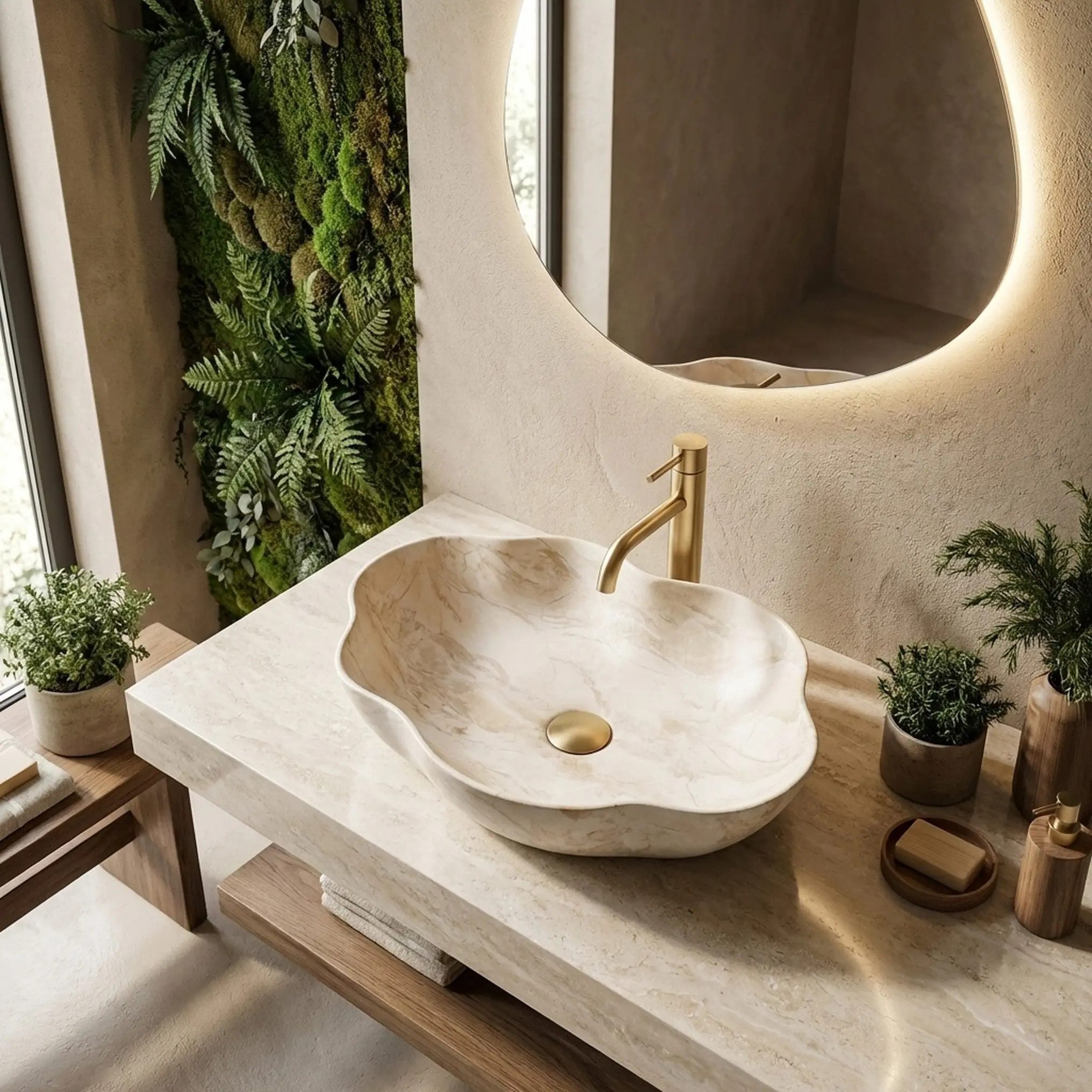 wohnwerk.idee Aufsatzwaschbecken Waschbecken Natursteinoptik – Design Badwaschbecken modern