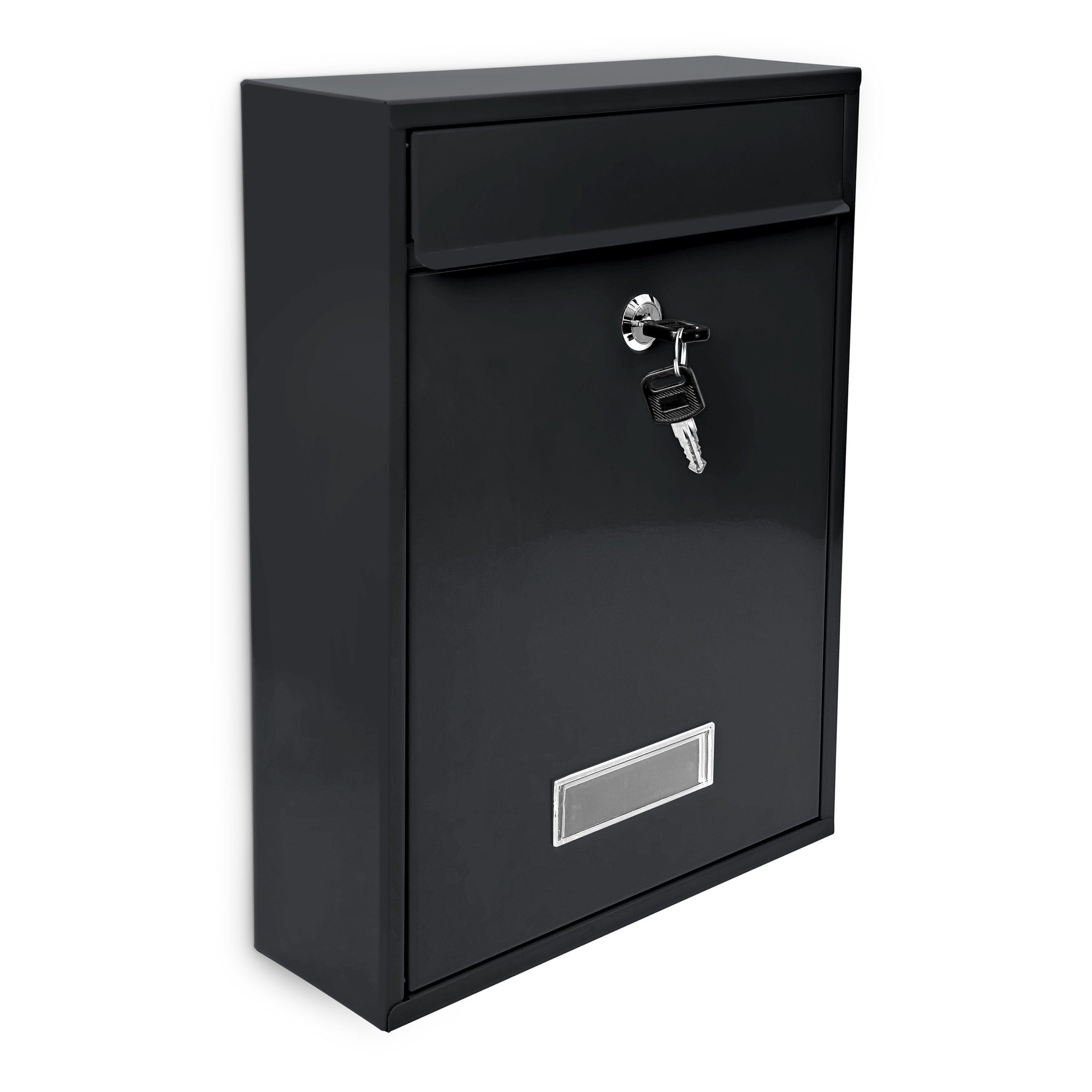 relaxdays Aufbewahrungsbox Briefkasten Design 35 cm Farbauswahl, Schwarz Schwarz Silber