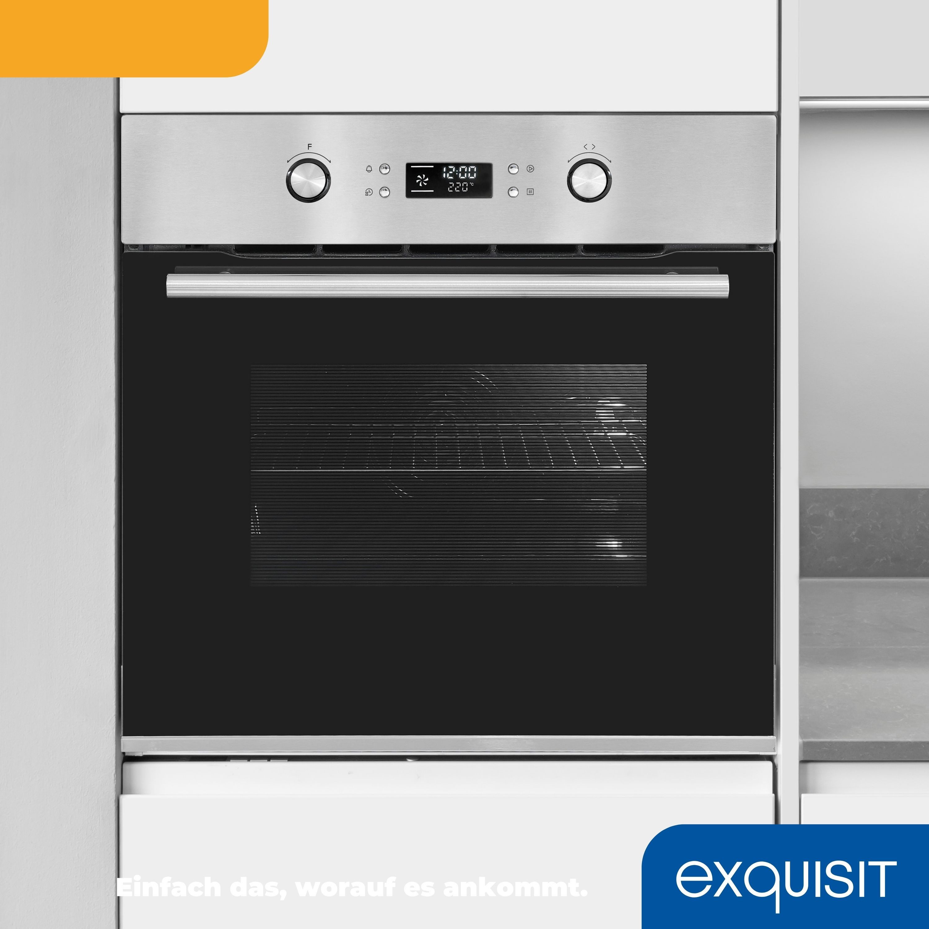 exquisit Einbaubackofen EBEP 697-3 H, mit Teleskopauszug nachrüstbar, Pyrolyse-Selbstreinigung, 70 L, inkl. Eco-Funktion, 4-fach-verglaste Tür, versenkbare Knebel