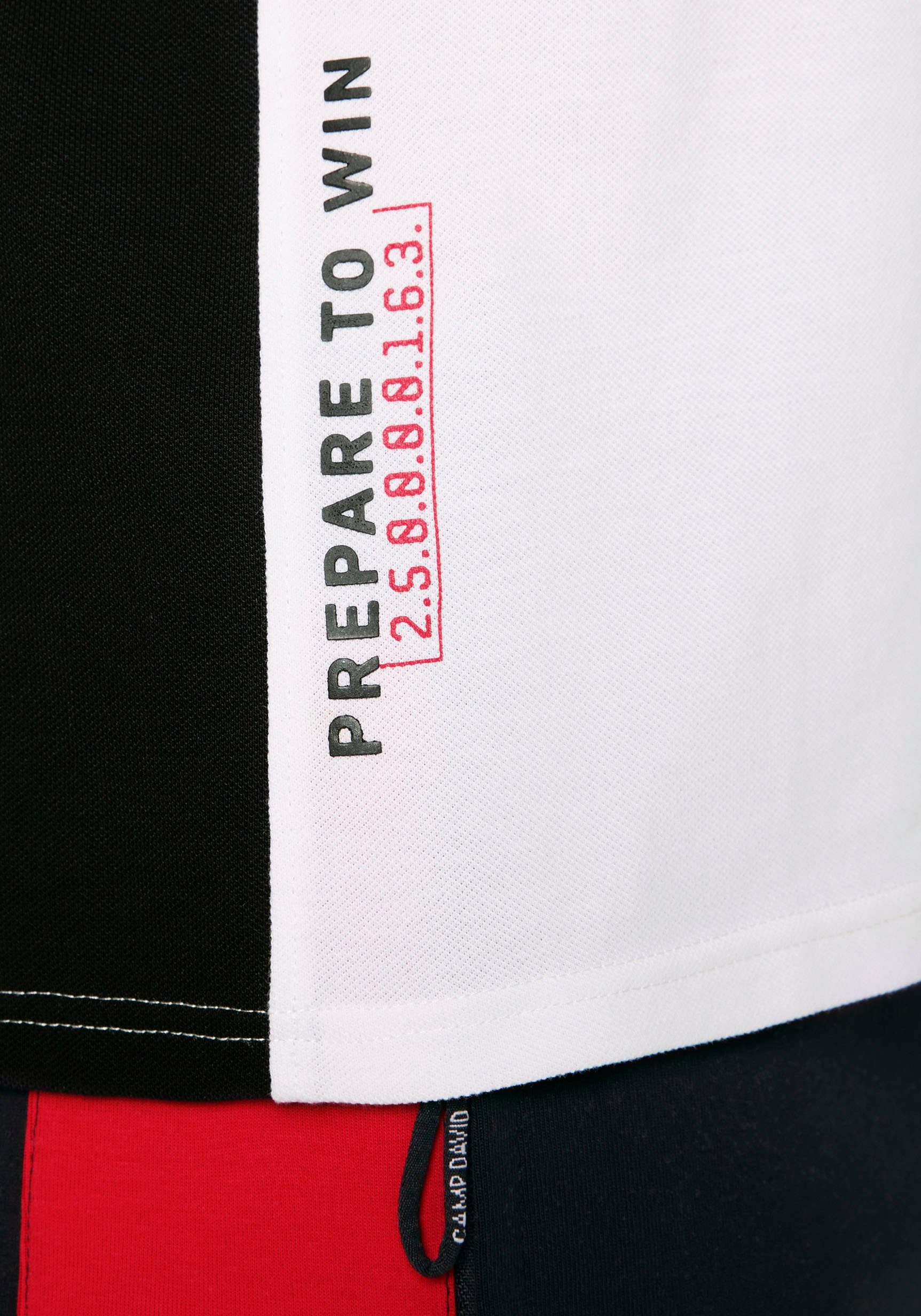 CAMP DAVID Poloshirt opticwhite und auf Rubber Rückseite Ärmeln, Vorder- mit Prints