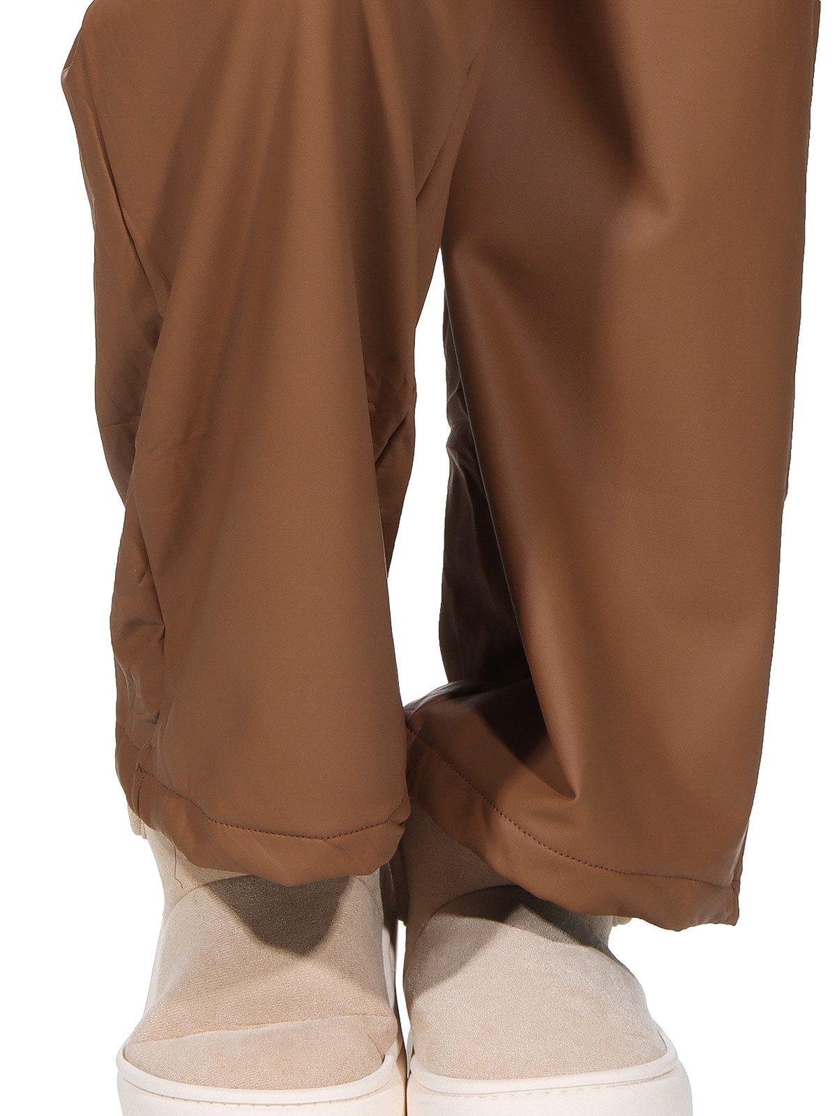 OriginalYou Lederimitathose Damen Leder Culotte moderne Freizeithose elastischer Gummizug, leicht angerautes Innenfleece