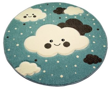 Kinderteppich Teppich Kinderzimmer Kinderteppich Wolken blau, Carpetia, rund, Höhe: 13 mm