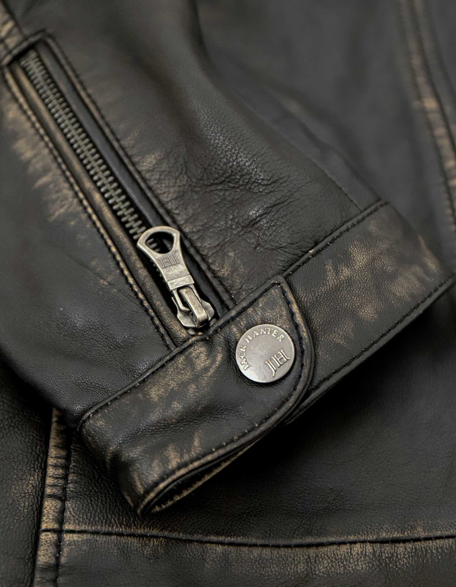 Lederjacken24 Lederjacke Herren Lederjacke Lammnappa Bikerjacke Kapuze schwarz-beige