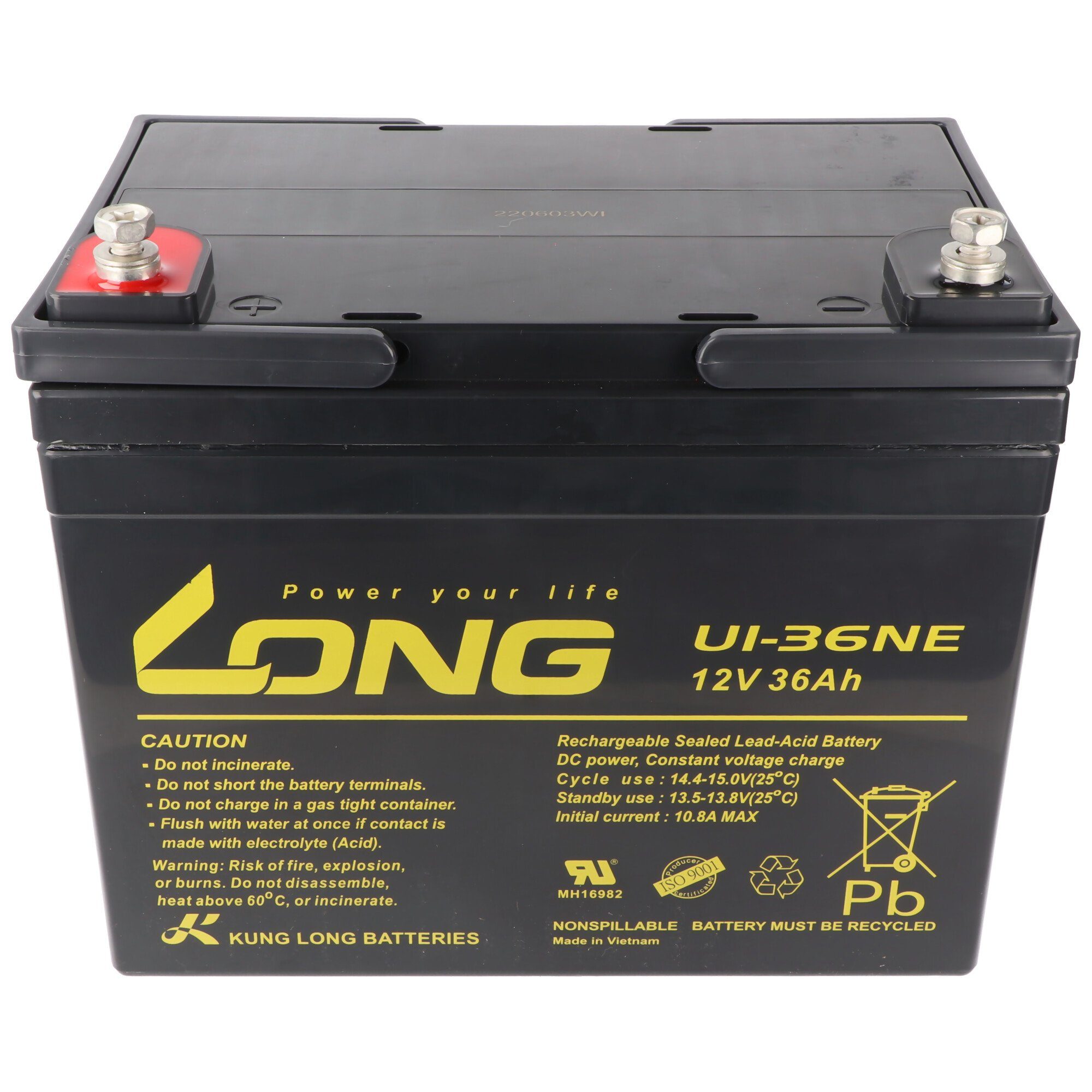 Kung Long Kung Long U1-36NE F8 Zyklenfest Blei-Vlies-Akku, 12Volt, 36Ah ...