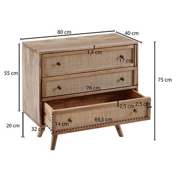 Lomadox Sideboard, Kommode Schubladenkommode mit Schilfrohrgeflecht in Mango Massivholz