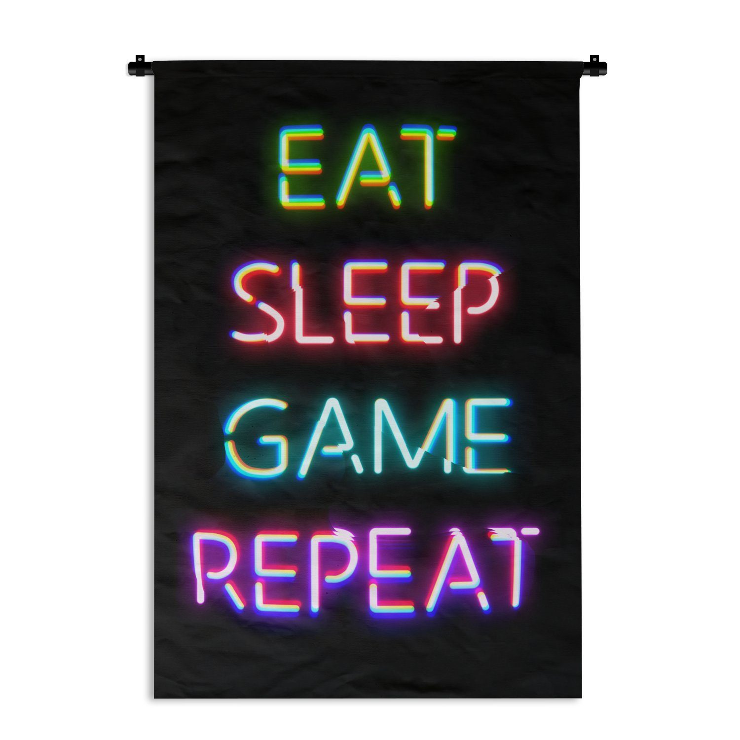 MuchoWow Wanddekoobjekt Gaming - Led - Zitat - Eat sleep game repeat - Gaming, Wanddeko für Wohnzimmer, Schlafzimmer, Kleid, Wandbehang, Kinderzimmer