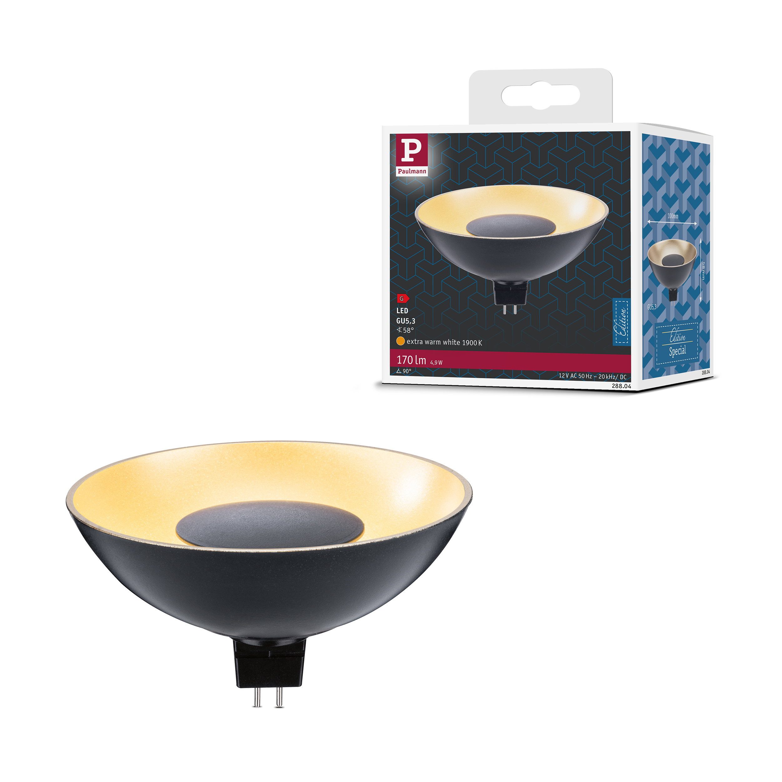 Paulmann LED-Leuchtmittel Standard 12V LED Reflektor GU5,3 170lm 4,9W 1900K Schwarz, Gold, GU5,3, 1 St.