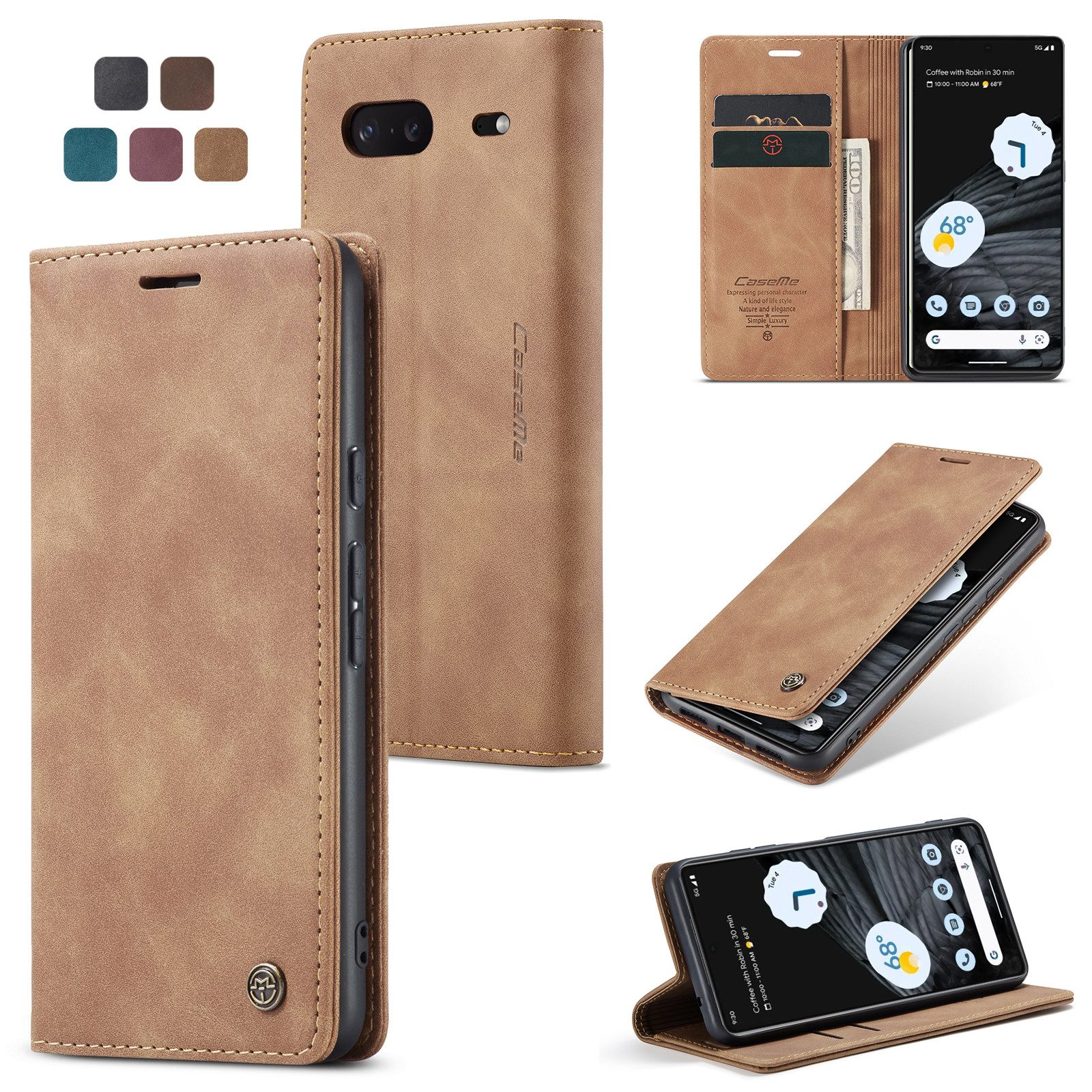 CaseMe Handyhülle Hülle für Google Pixel Klapphülle Google Pixel 7 Hellbraun
