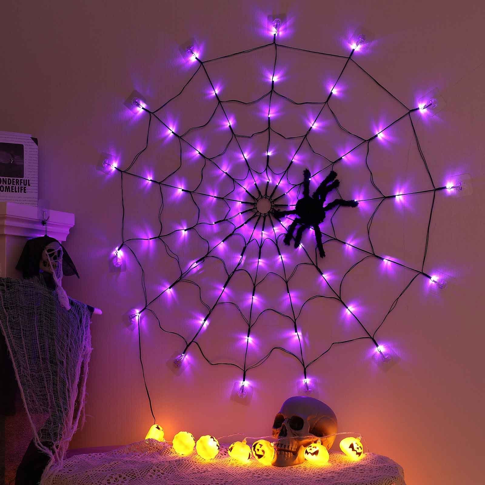 Merry 2024 Dekolicht Halloween Dekoration Party Spinnennetz Lichter,LED Lichterkette, Batterie, Batterie/USB – Bild 4 von 5