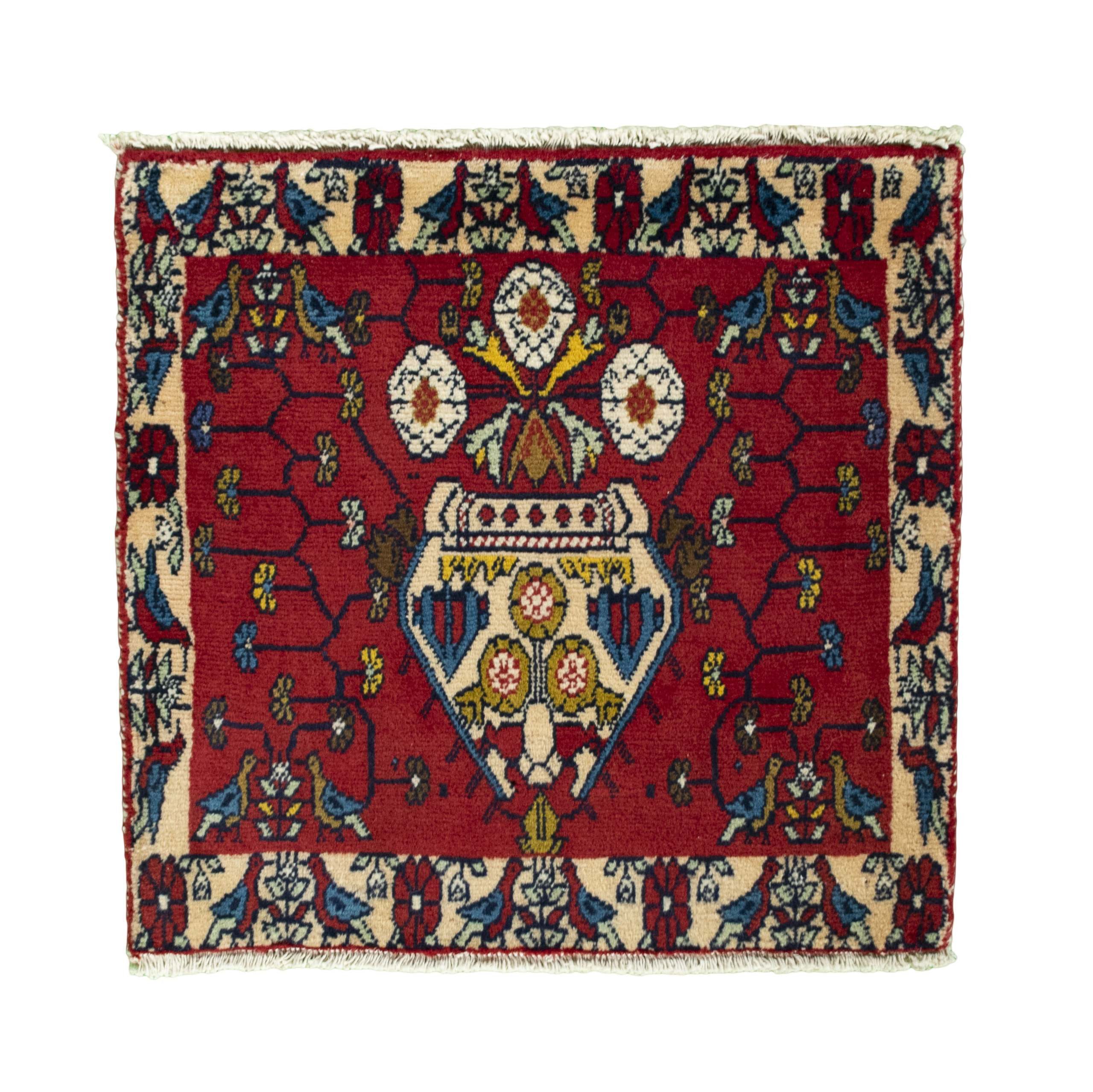 CABBEL Orientteppich Handgeknüpft Perser Wollteppich 100% Schurwolle Orient Design Teppich, Höhe: 10 mm, Handgeknüpft, Unikat, 59 x 61 cm