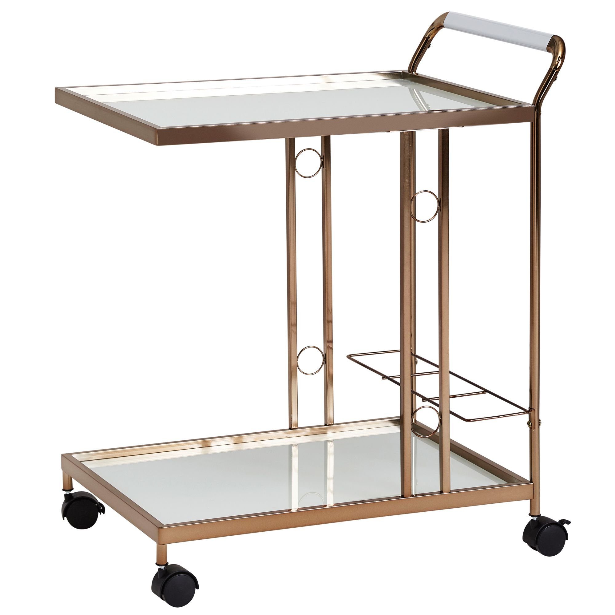 Servierwagen Rollen Mobiler, Servierwagen Glasplatte, 67x80x45 cm, Gold cm, auf Design Mini Speisewagen Mobiler Milchglas, möbelando 67x80x45 Bar Teewagen, Design Servierwagen Gold mit Beistelltisch, Küchenwagen