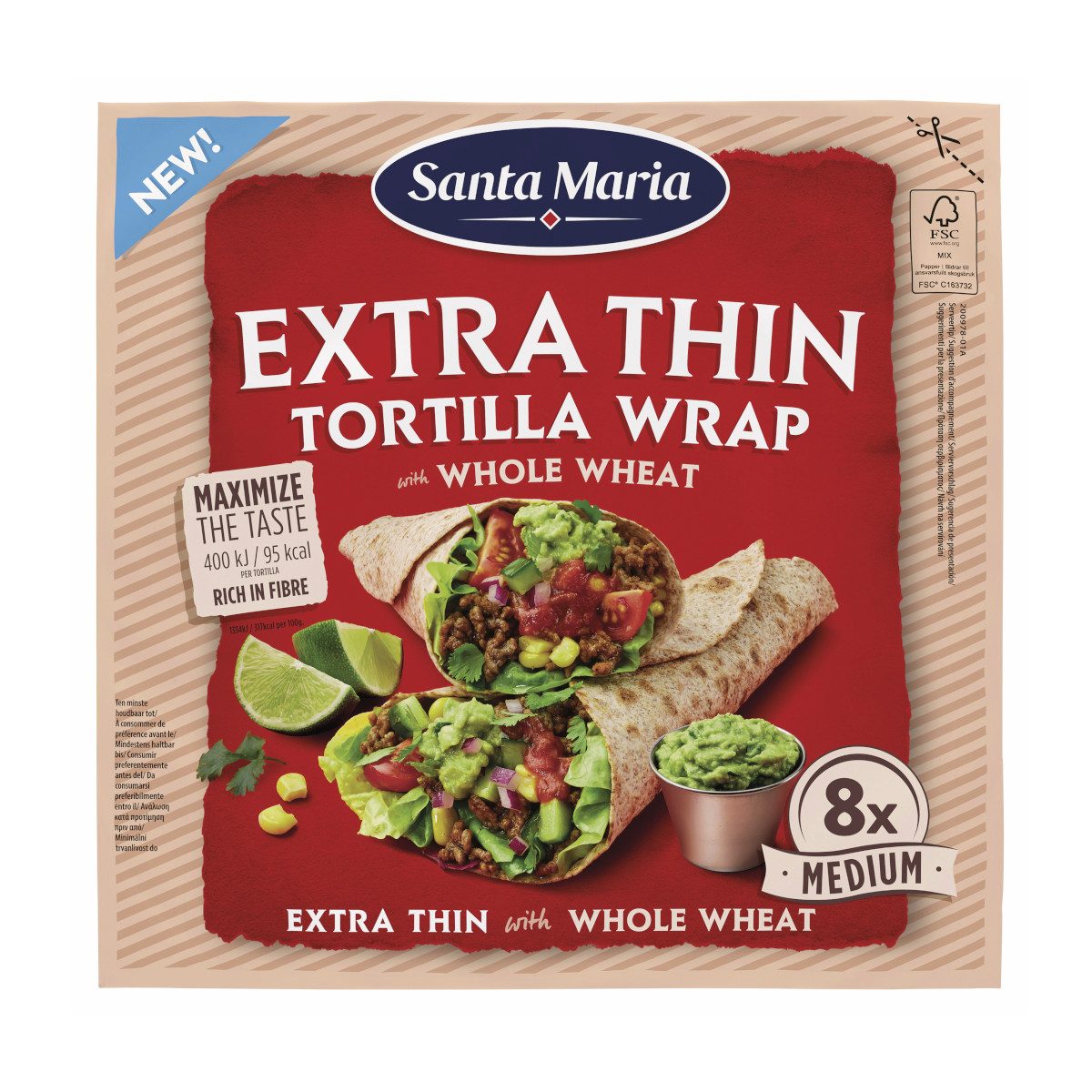 Santa Maria Fertiggericht, Santa Maria Extra Thin Tortilla Wrap mit Vollkornweizen 8 Stück 240g