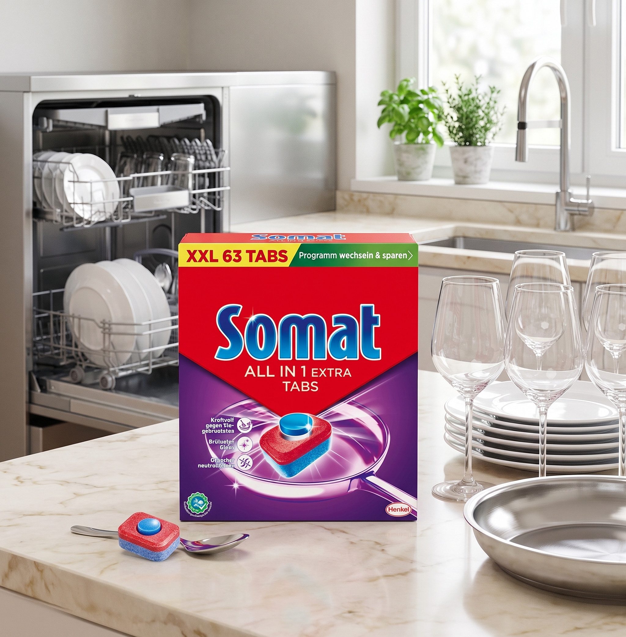Somat Somat All in 1 Extra Spülmaschinentabs – 1 Packung = 63 Tabs Spülmaschinentabs