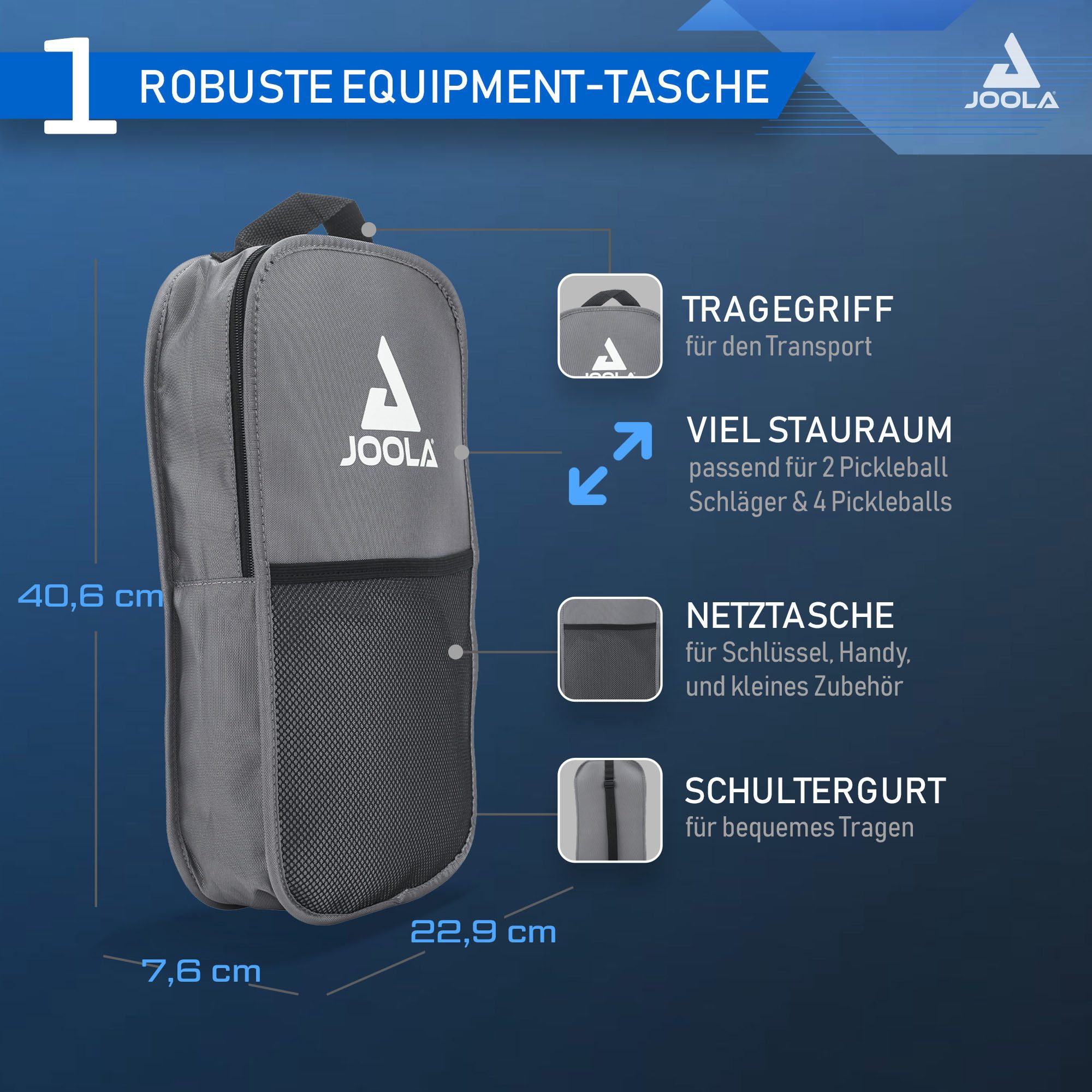 Joola Pickleballschläger Tundra Pickleball Set, (Set, 7-tlg), Inklusive 2 Schläger, 4 Bällen und Tasche, ideal für Freizeitspieler