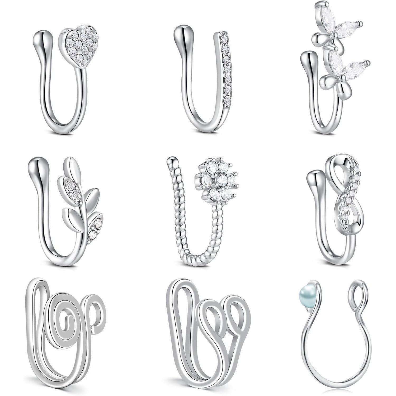 LuxusKollektion Nasenpiercing Nasenpiercing Fake Septum Clip Hoop Nasenring 9 Stk-silber Stil 2
