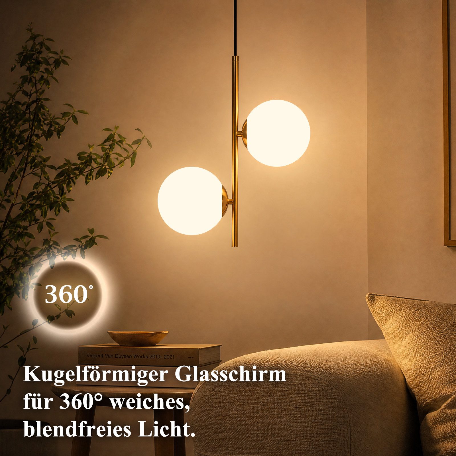 Nettlife Pendelleuchte 1/2/3flammig G9 Glas Kugel gold modern Hängeleuchte Esstisch, ohne Leuchtmittel, für Esszimmer Wohnzimmer Küche Schlafzimmer – Bild 5 von 5
