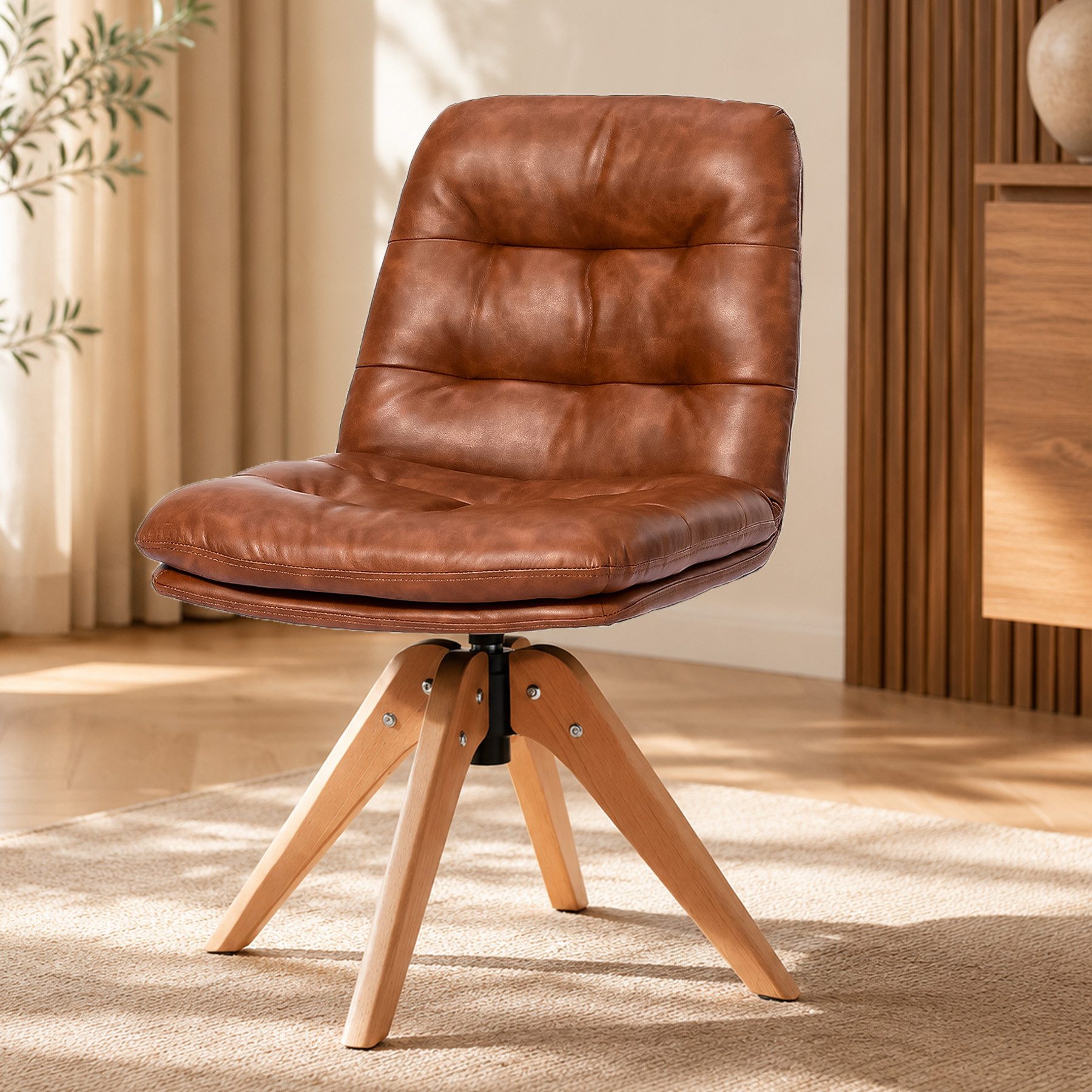 HomeMiYN Esszimmersessel Esszimmerstuhl Drehstuhl gepolstert PU Leder mit Rückenlehne (2-St)