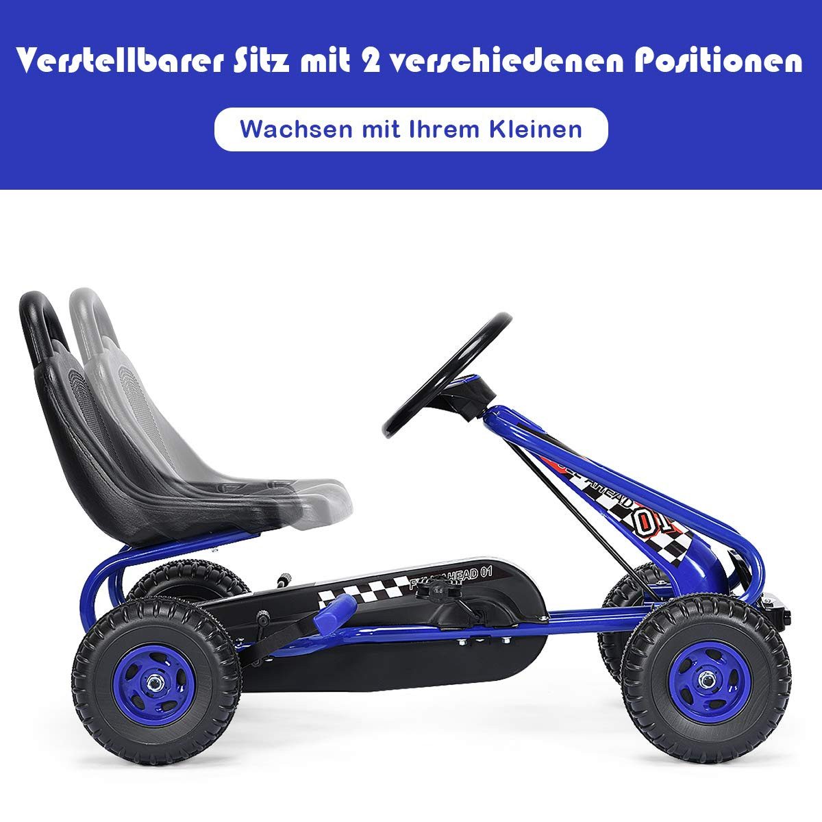 COSTWAY Go-Kart, Tretauto, Tretfahrzeug, Kinderfahrzeug, ab 3 Jahren