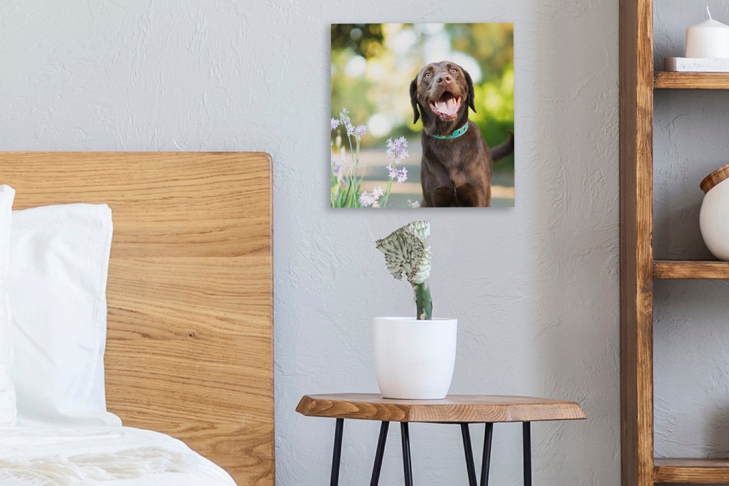 Schlafzimmer Bilder Wohnzimmer schönen St), für Leinwandbild Labrador Blumen, OneMillionCanvasses® mit Leinwand (1 Ein Retriever