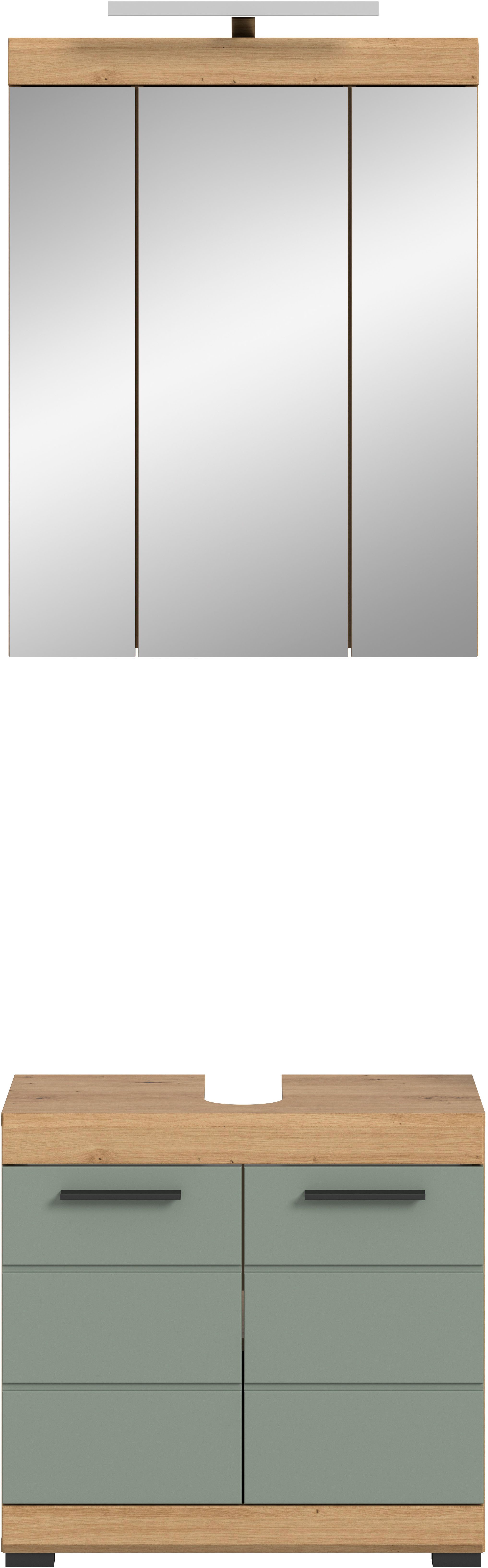 welltime Badmöbel-Set Siena, 2 teilig, inklusive LED Beleuchtung, bestehend aus:, (Set, 2-St., TOPSELLER), Waschbeckenunterschrank, Spiegelschrank, LED Badaufsatzleuchte