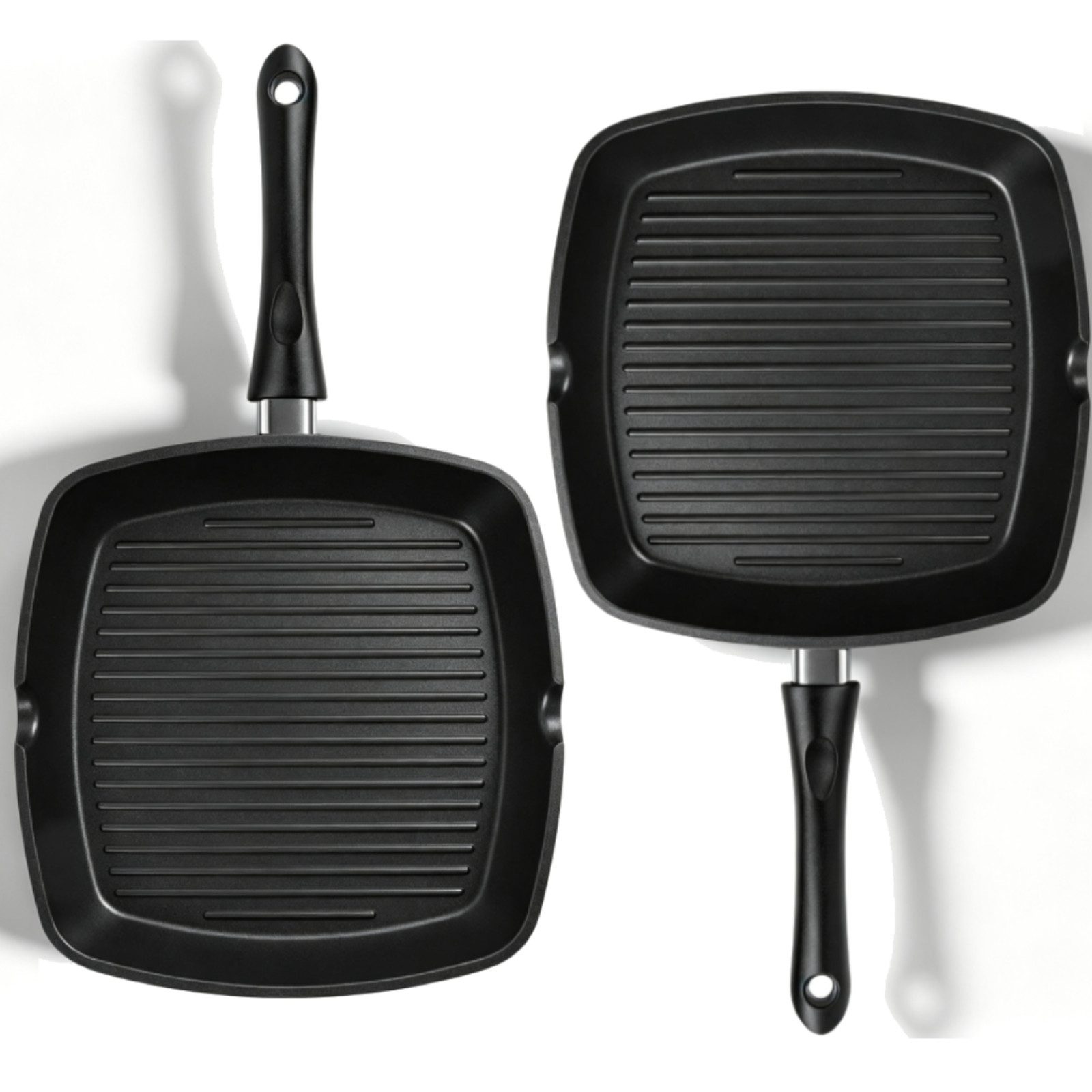 SunJas Grillpfanne 2er set 28 x 28cm Steakpfanne mit Griff und Antihaftbeschichtet, Aluminium (2-tlg), Für alle Herdarten inklusive Induktionsherd