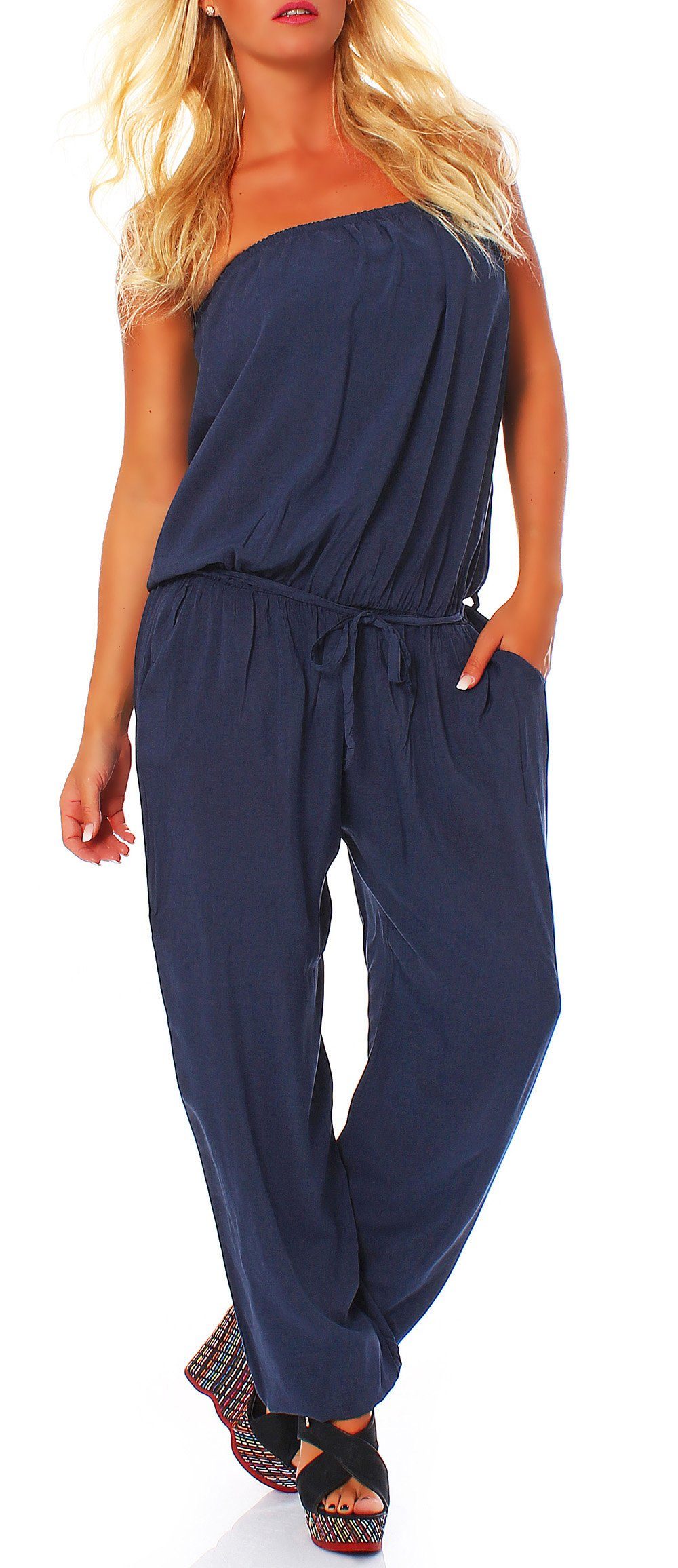 malito more than fashion Jumpsuit 4538 mit Bindeband Einheitsgröße dunkelblau