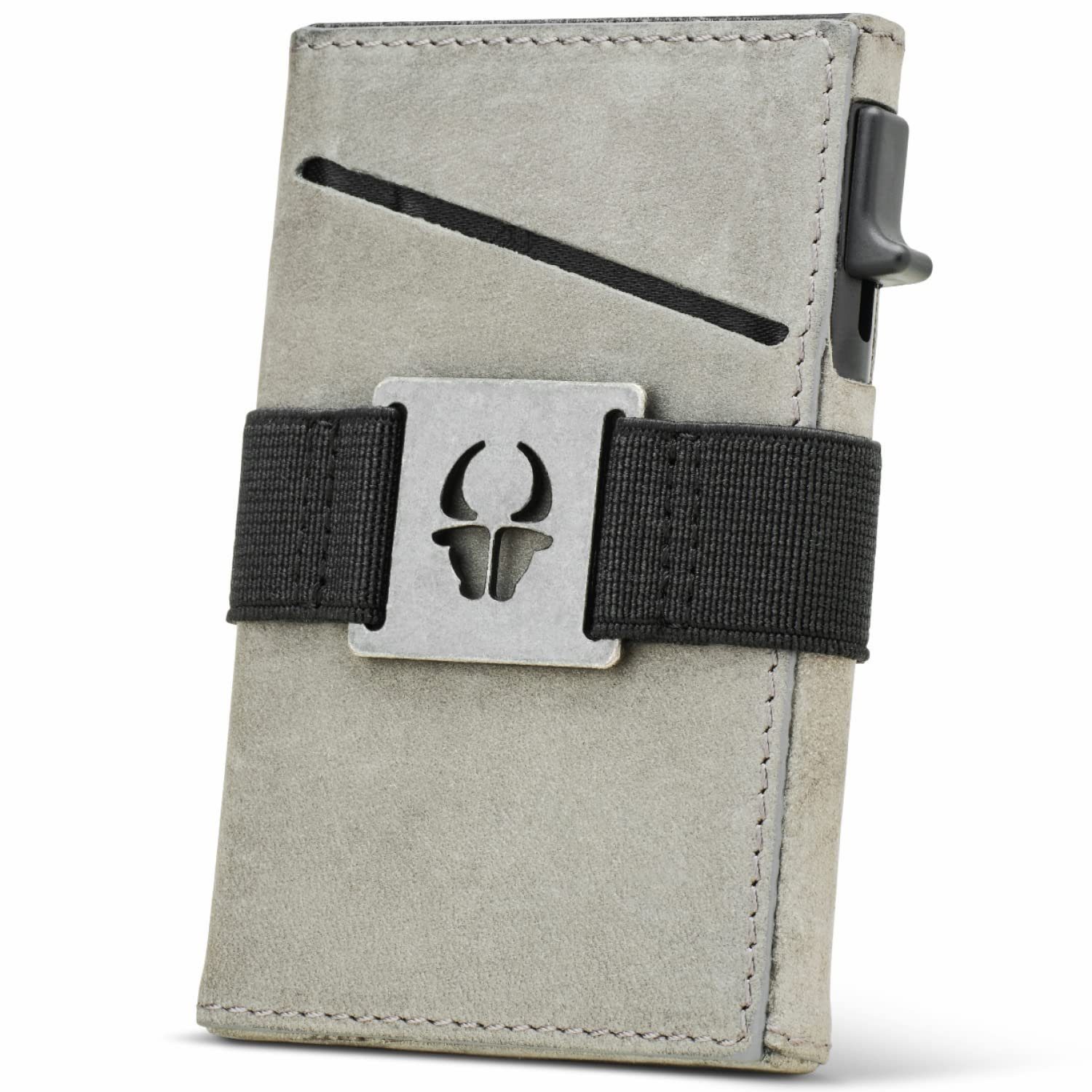 Donbolso Mini Slim, Männer Ultra Leder Münzfach Geldbörse Brieftasche Grau Mit Thin Vintage Zip