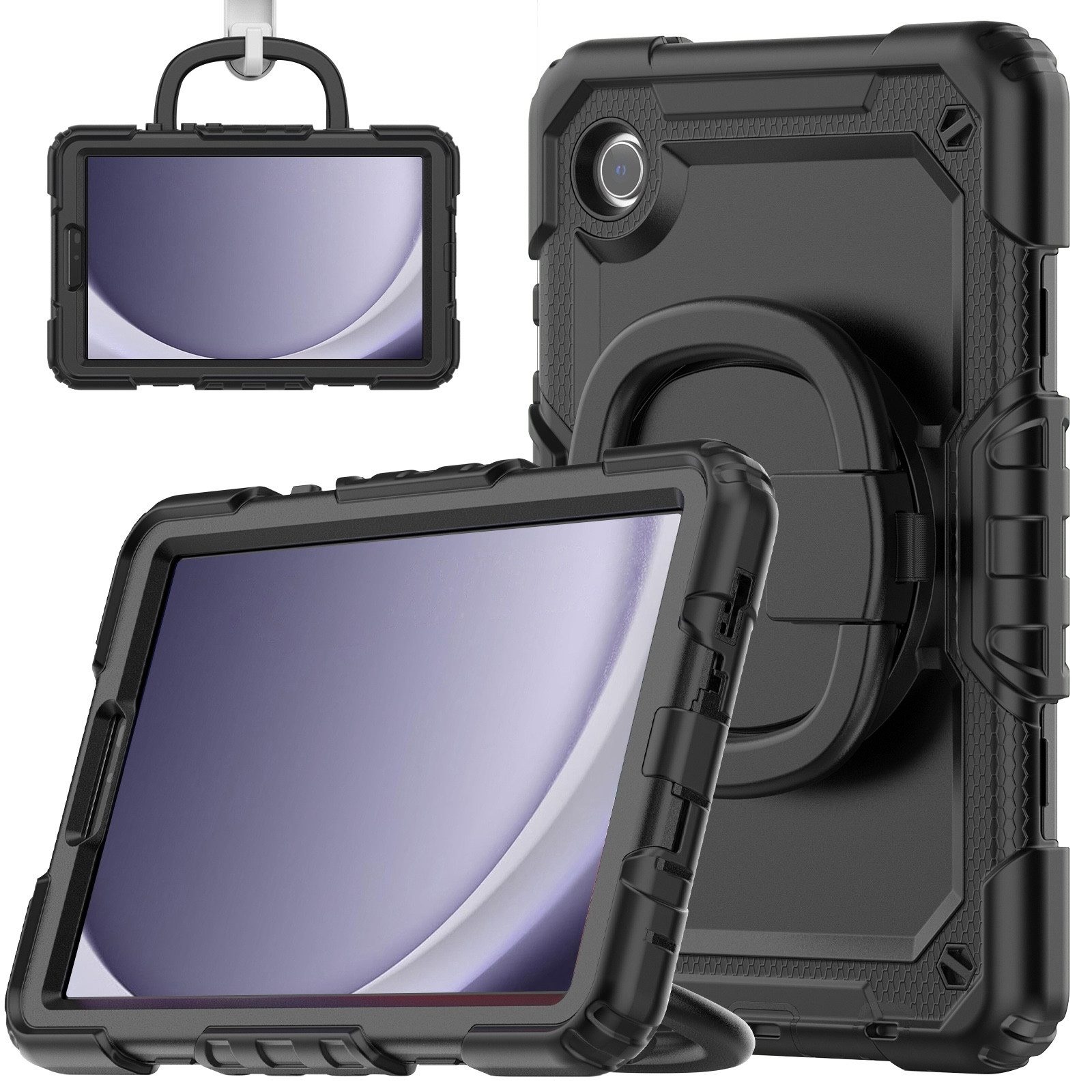 Wigento Tablet-Hülle Für Samsung Galaxy Tab A9 aufstellbare 360 Hybrid Tasche + Gurt