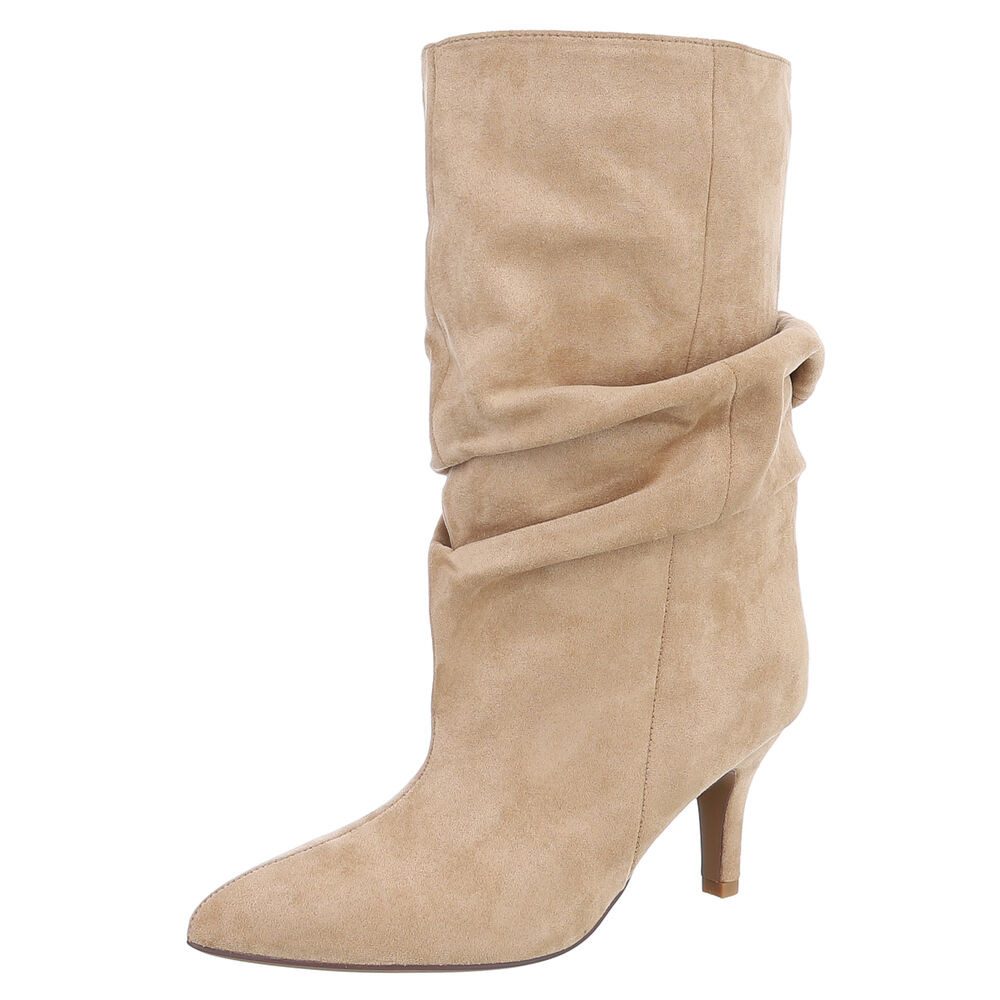 Ital-Design Damen Stiefelette mit Absatz und Raffung High-Heel-Stiefel (92392369) Pfennig-/Stilettoabsatz Stiefel in Hellbraun