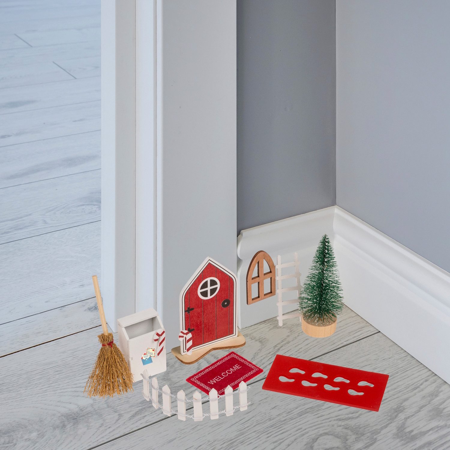 Dekofigur Weihnachtselfen Tür-Set Dekoartikel - Weihnachtsdeko mit 11-Teilen
