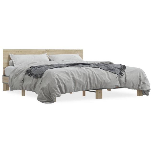 vidaXL Bett Bettgestell Sonoma-Eiche 180x200 cm Holzwerkstoff und Metall günstig online kaufen