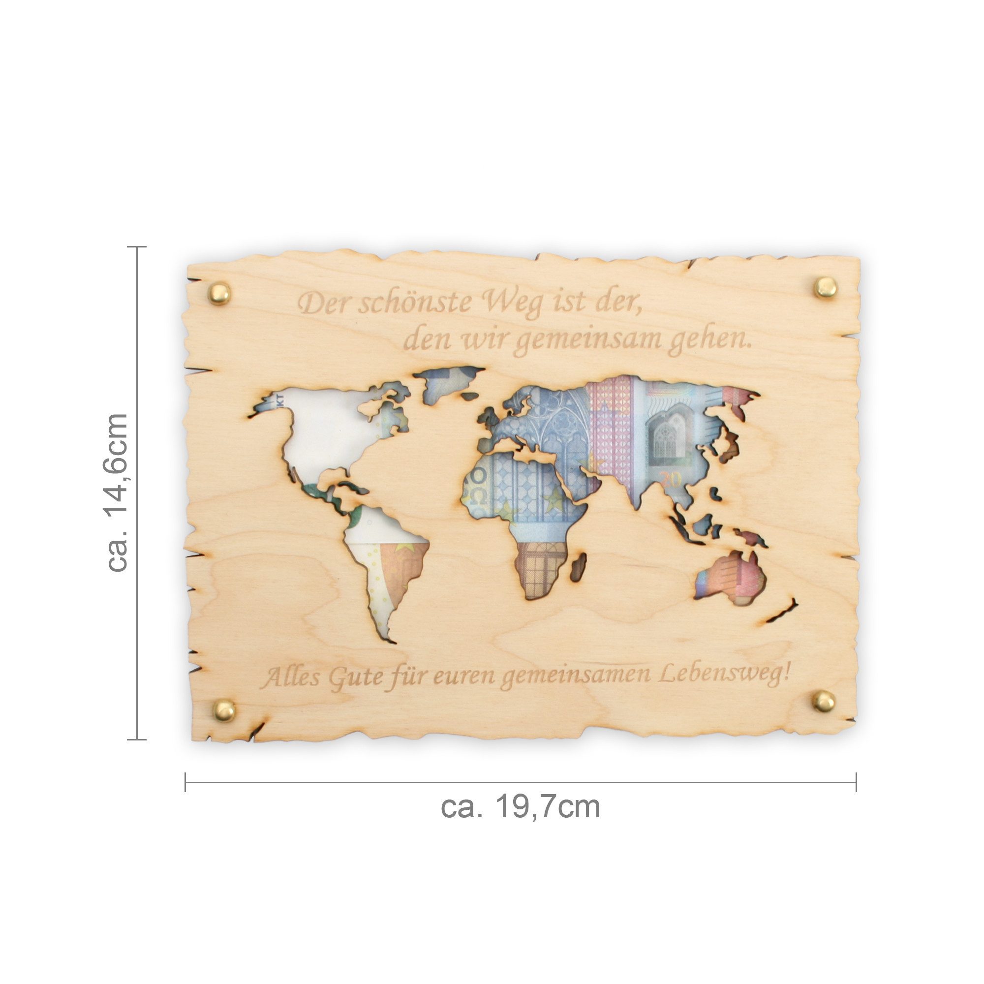 Kreative Feder Glückwunschkarte „Alles Gute zur Hochzeit“ - Glückwunsch-Karte aus Holz, Geschenk-Karte für Geldgeschenke; Größe ca.: 14,6 x 19,7cm