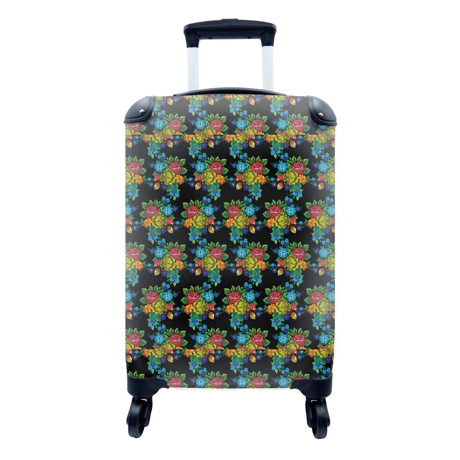 Kahlo, Rollen, - MuchoWow Ferien, - rollen, Muster Kunst Handgepäck Reisetasche 4 Trolley, Handgepäckkoffer Frida Reisekoffer mit Regenbogen Blumen - - für