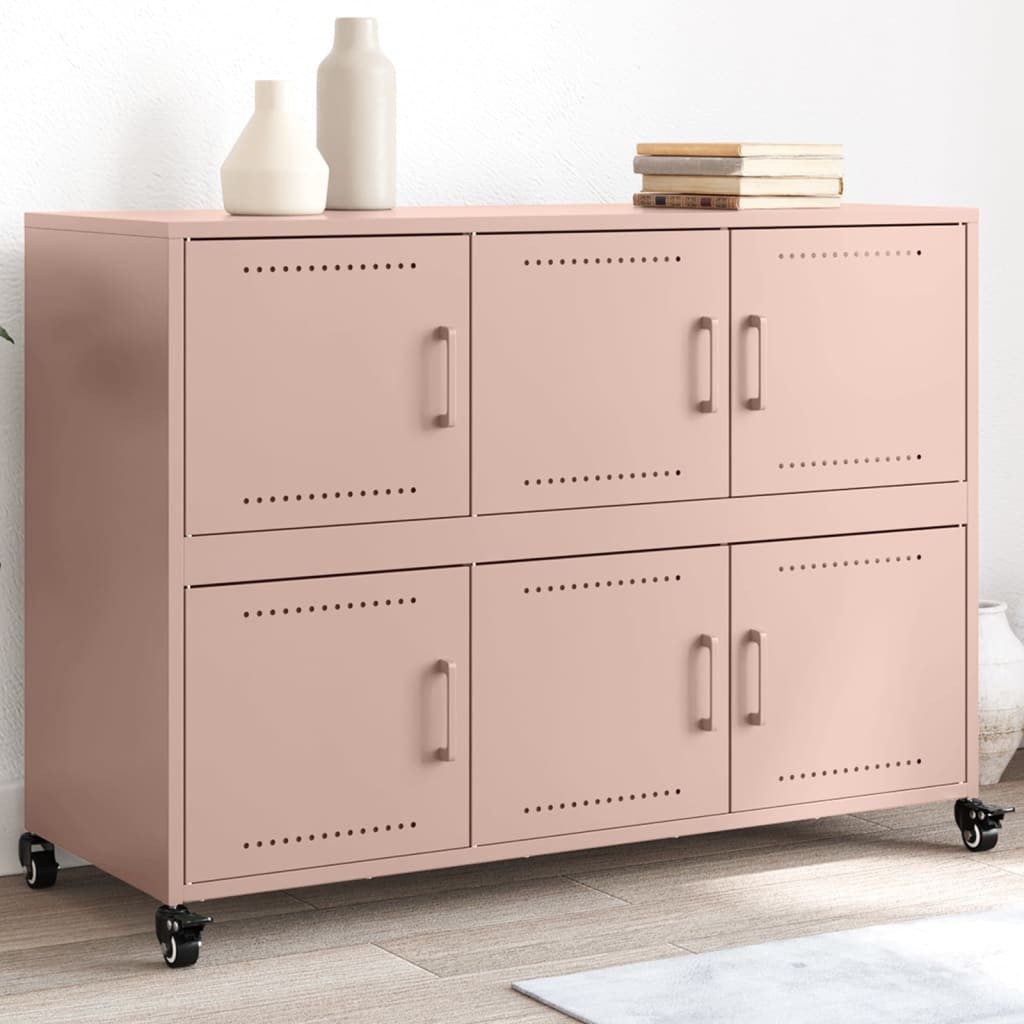 furnicato Sideboard 100,5x39x72 cm Rosa aus Kaltgewalztem Stahl mit 6 Türen (1 St), Stabiler Aufbewahrungsschrank mit Rollen und viel Stauraum im Büro