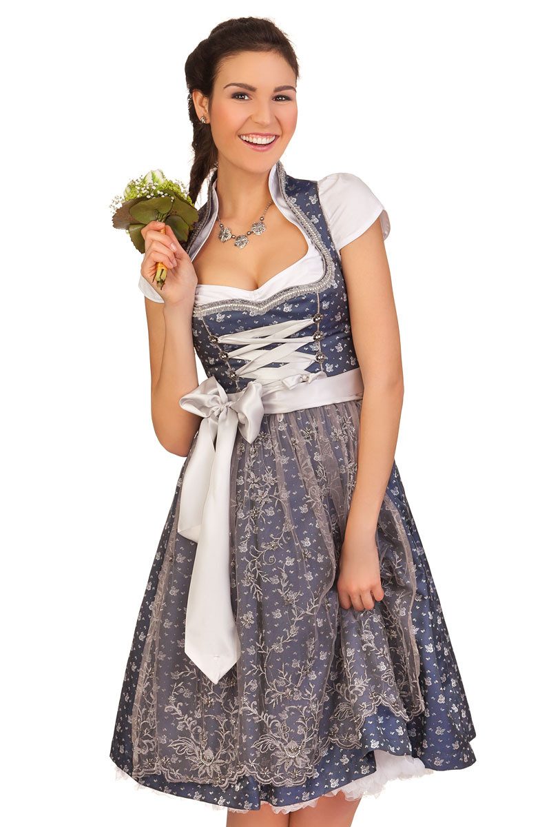 Marjo Samtdirndl Kirchham 70cm | Ton-in-Ton Damen Dirndl | Mit Reißverschluss & Schürze