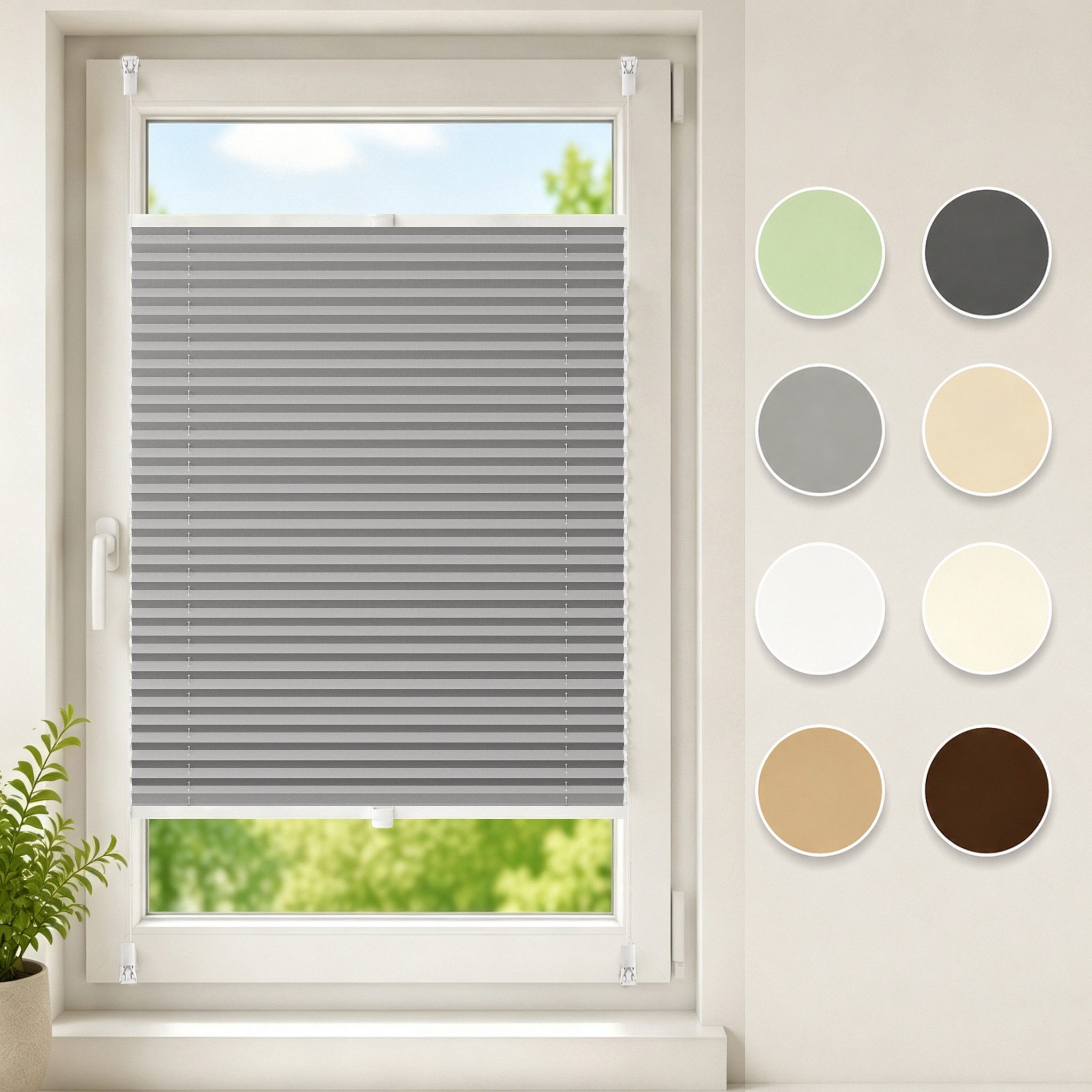 Sekey Plissee Plissee ohne Bohren Klemmfix verspannt für Fenster & Tür Lichtschutz, blickdicht, Klemmfix, Faltenstore Klemmfix Lichtschutz und Sichtschutz 50x130cm Hellgrau