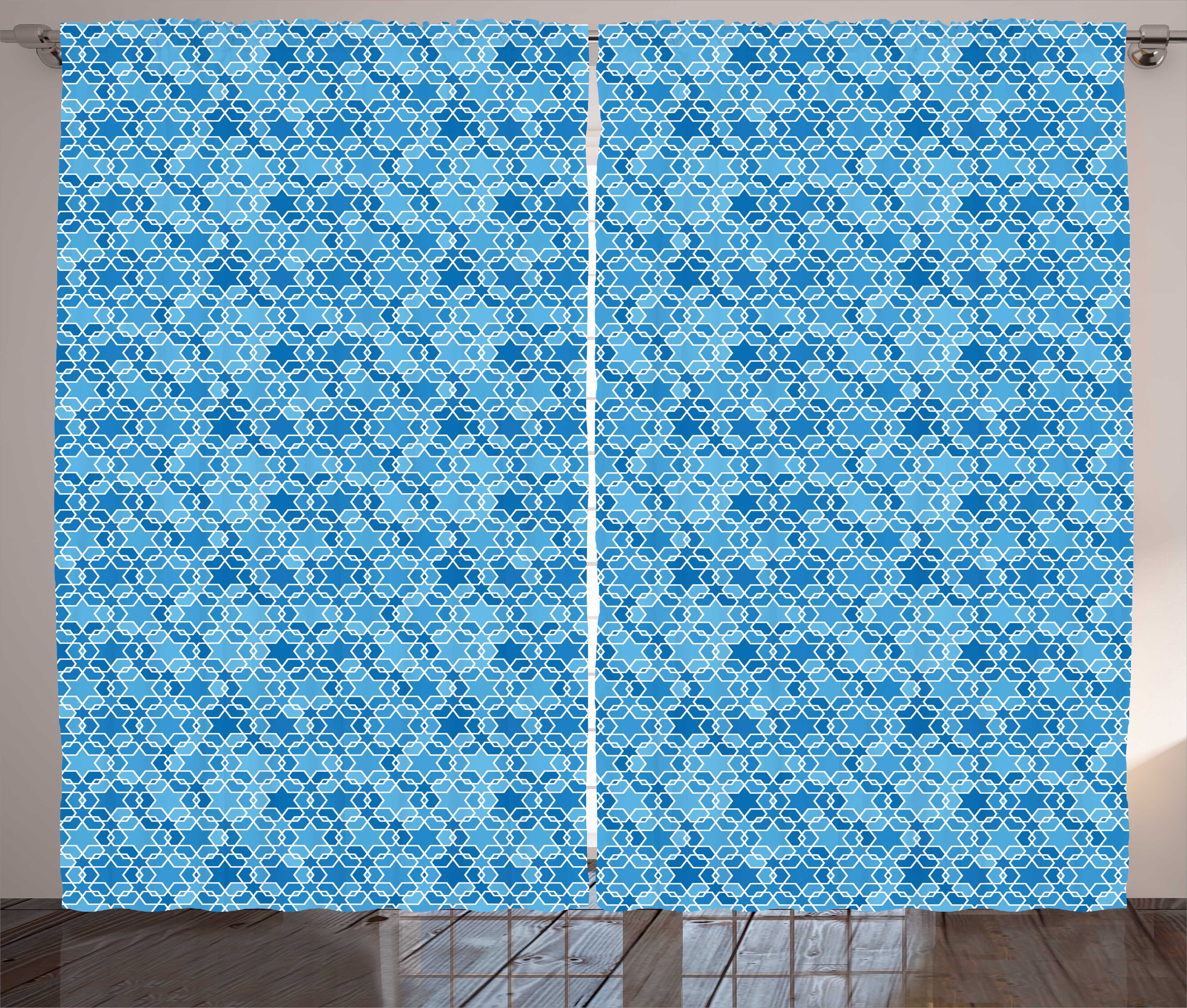 Gardine Schlafzimmer Kräuselband Vorhang mit Schlaufen und Haken, Abakuhaus, orientalisch Blaue Töne Eastern Star